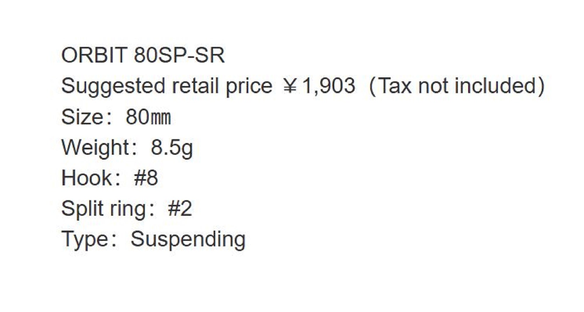 Leurre Zipbaits Orbit 80 SP SR - Suspending Minnow Pour Le Bass 220342 Leurre Zipbaits Orbit 80 SP SR - Suspending Minnow Pour Le Bass 220342