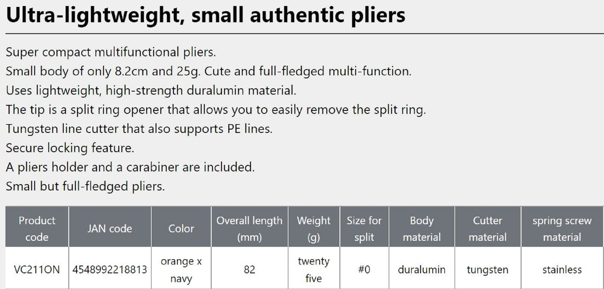 Prox Viceo VC2110N Mini Split Ring Pliers P.E Cutter 82mm Orange (8813)