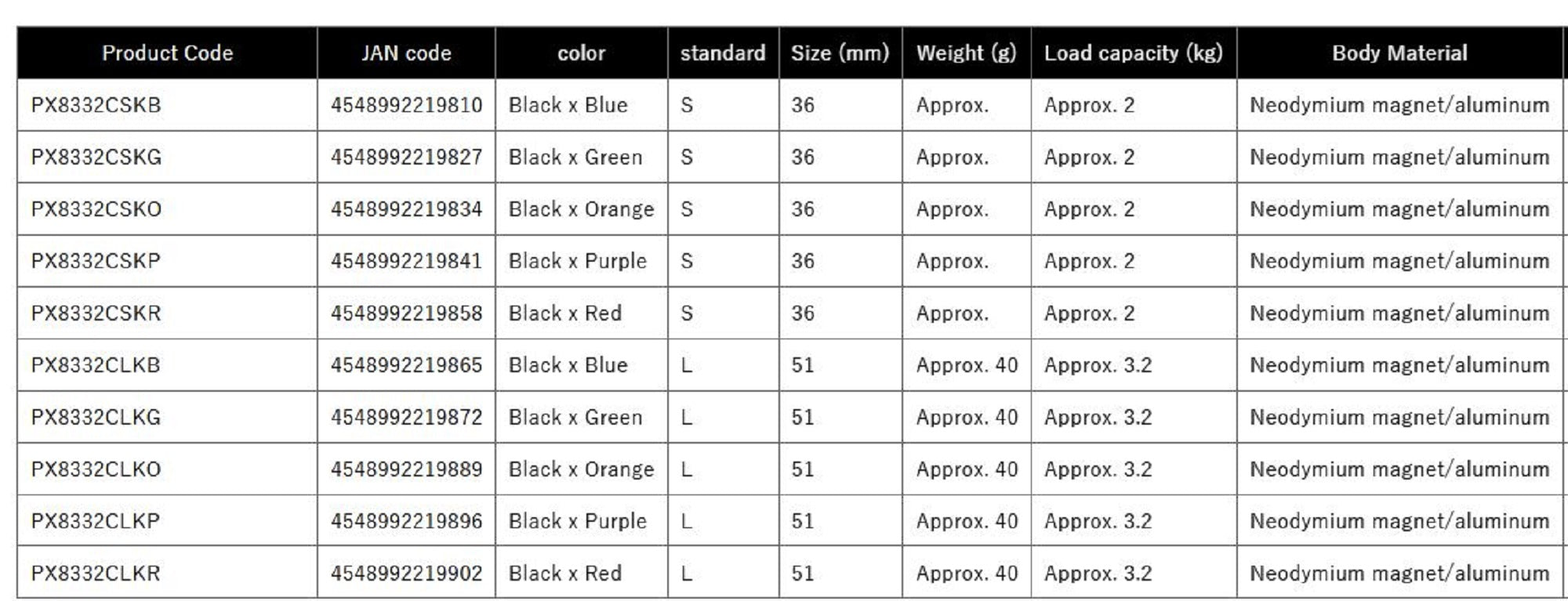 Prox PX8332CLKP Magnet Joint Accessories Holder Size L 51mm Purple (9896)