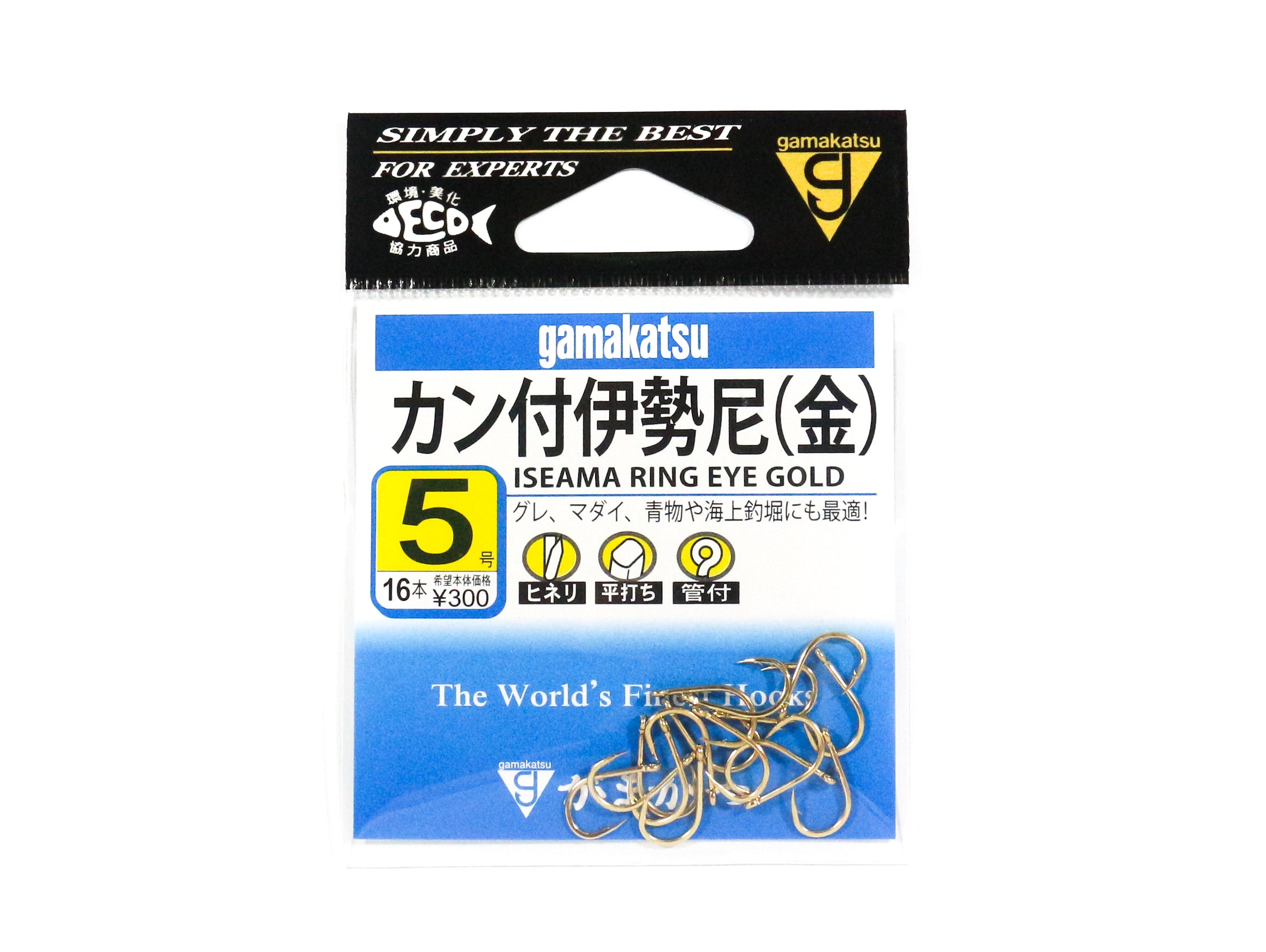 Gamakatsu 66075 Iseama Ring Eye Hook Gold Size 5 ,16 Per pack (9375)