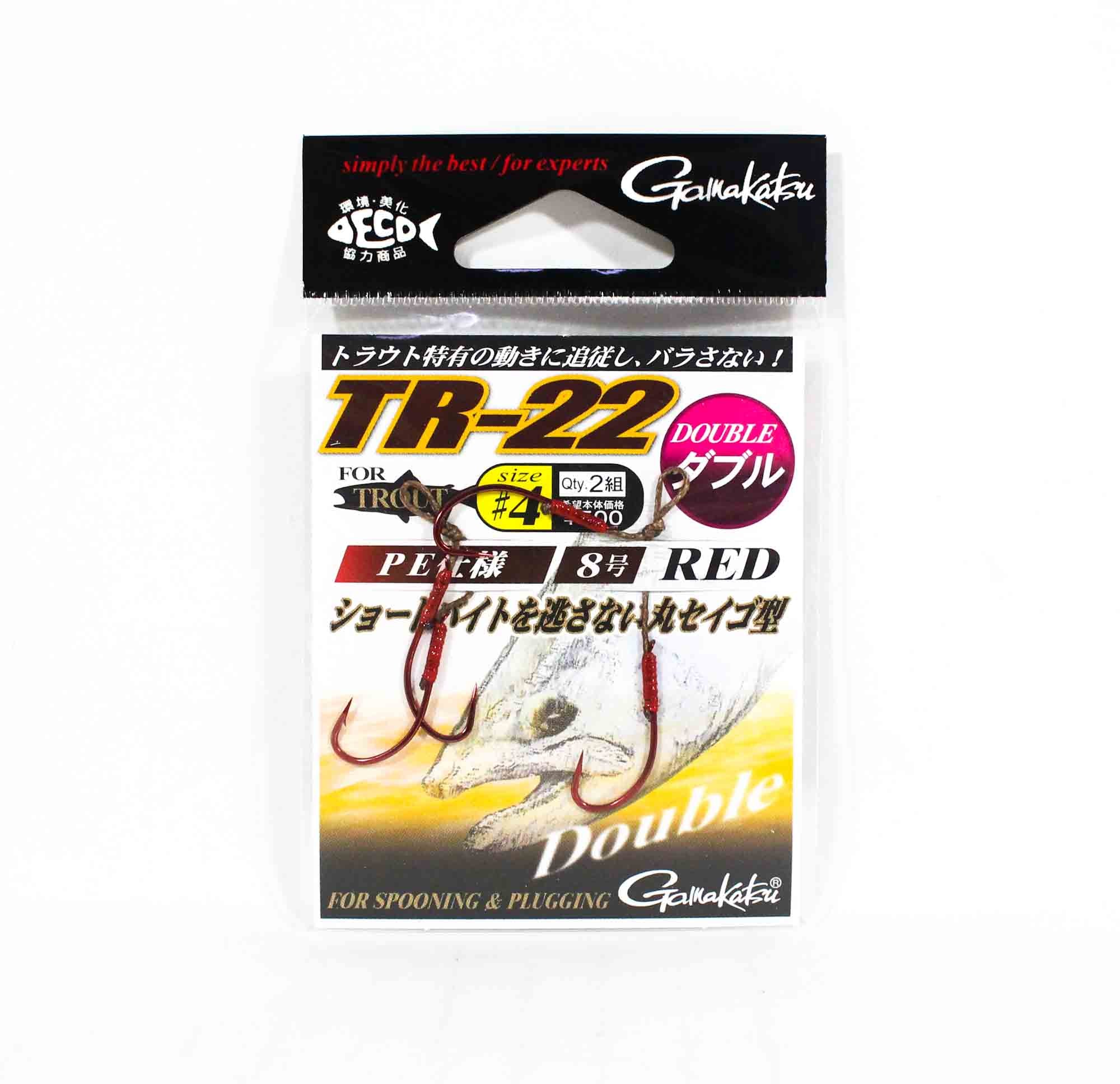 Gamakatsu 67601 TR-22 Trout Double Plugging Spooning Hook Red Size 4 (9908)