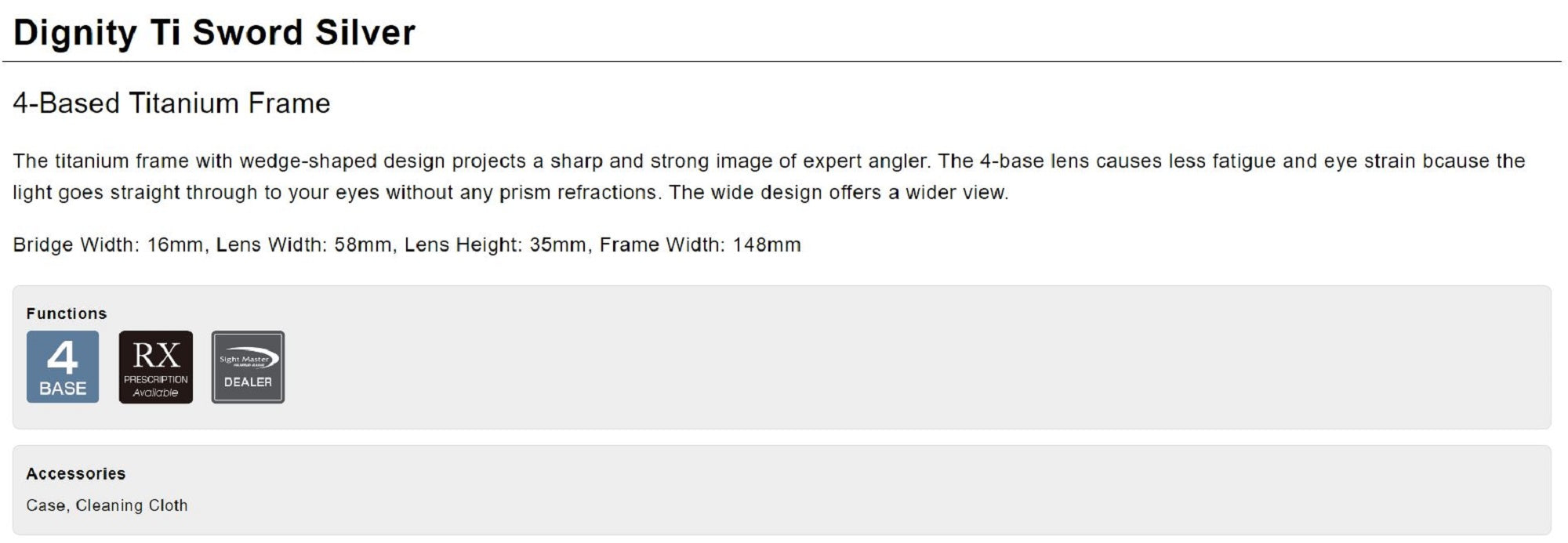 Tiemco Sight Master Sunglasses Dignity TI Sword Silver EG (7097)