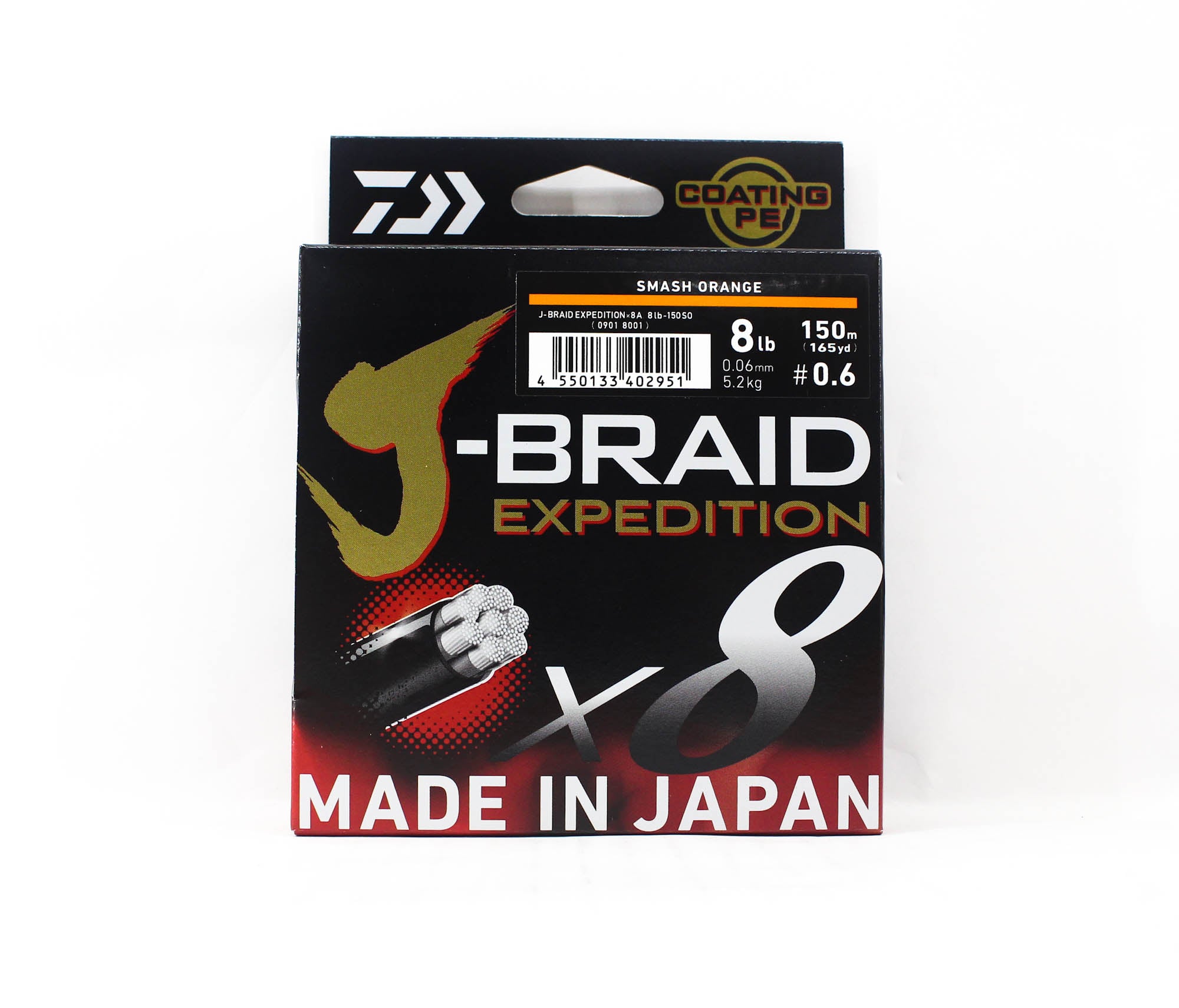 Daiwa P.E Line J Braid Expedition X8 150m 8lb Smash Orange (2951)