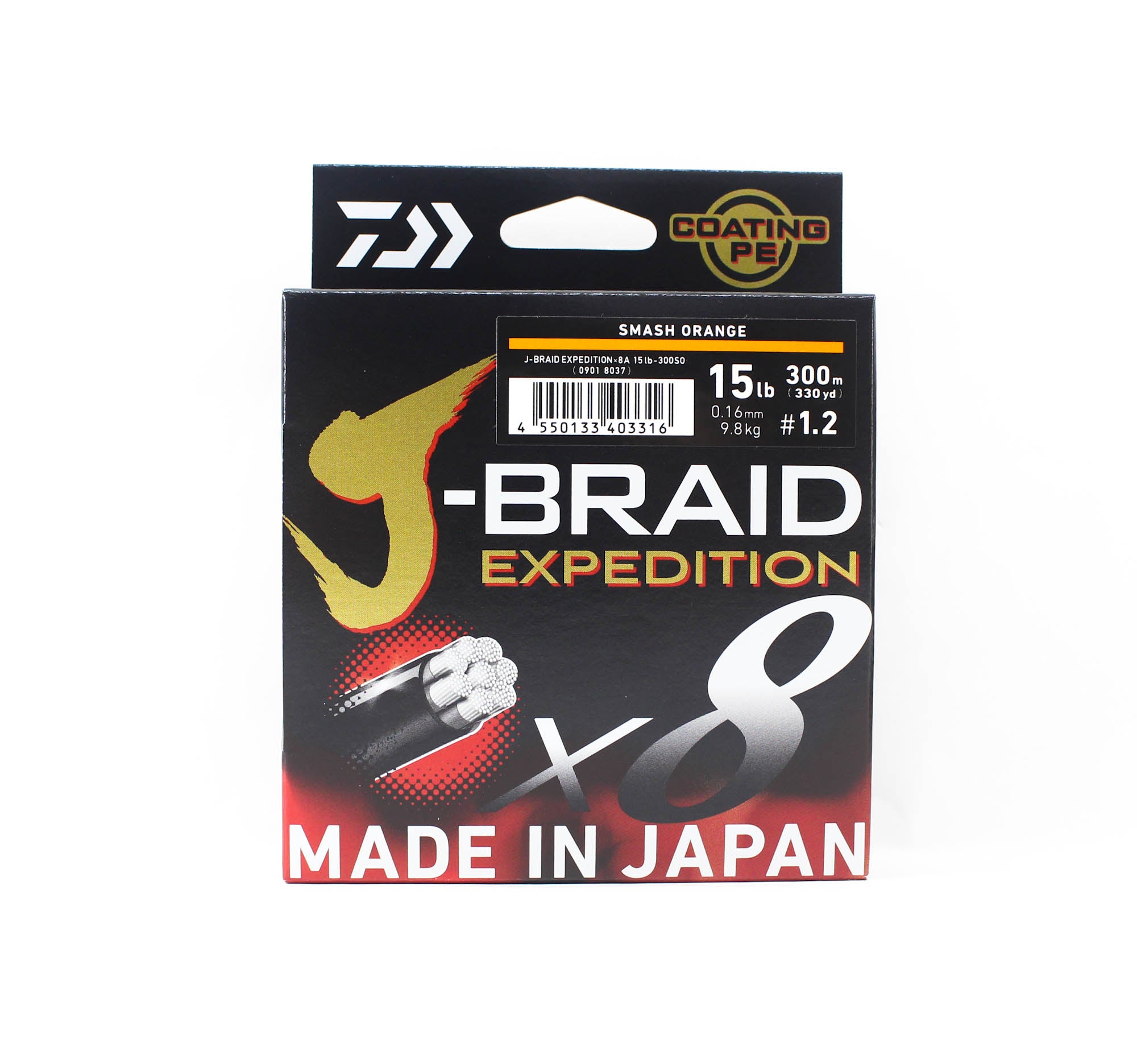 Daiwa P.E Line J Braid Expedition X8 300m 15lb Smash Orange (3316)