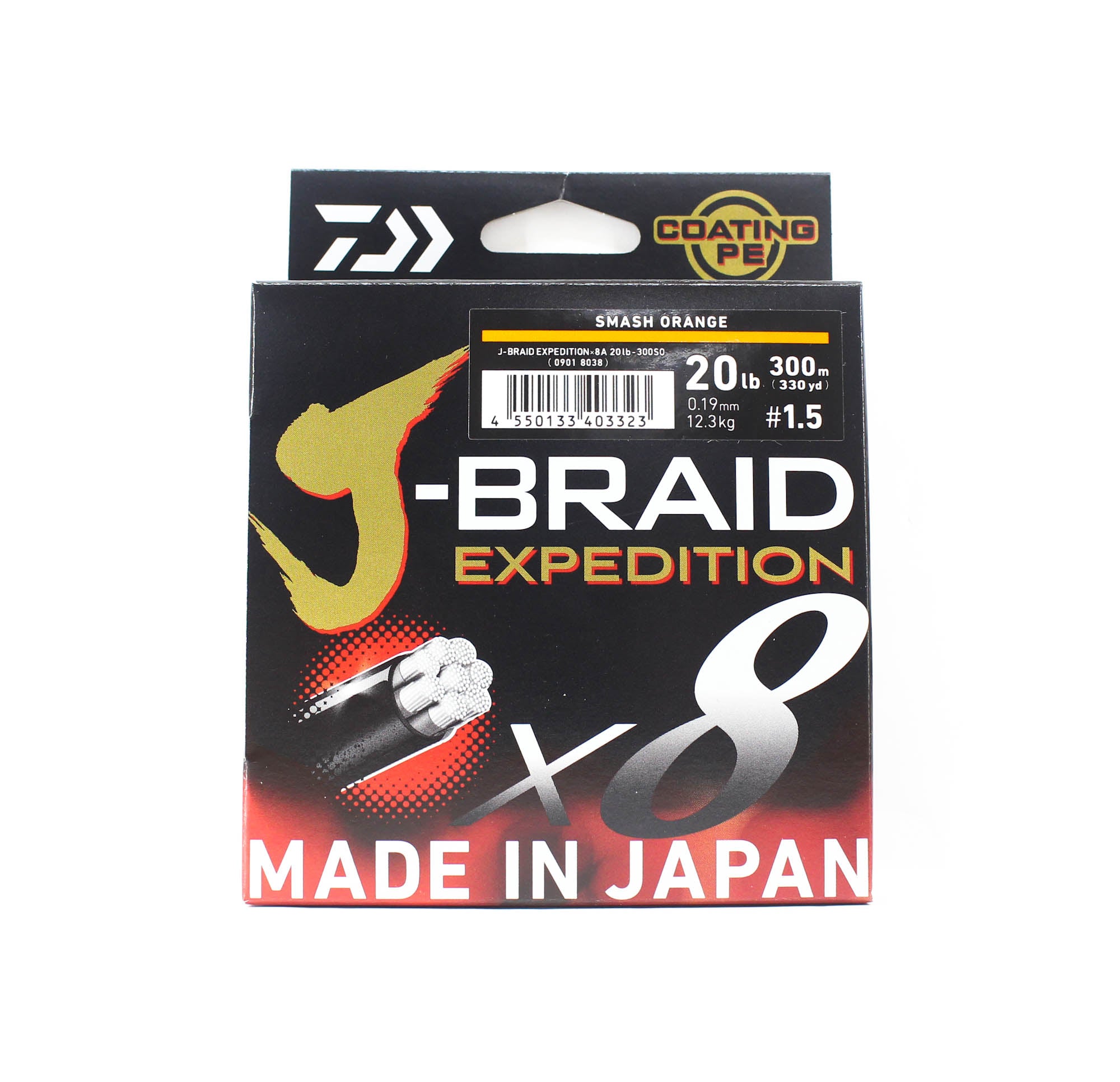 Daiwa P.E Line J Braid Expedition X8 300m 20lb Smash Orange (3323)