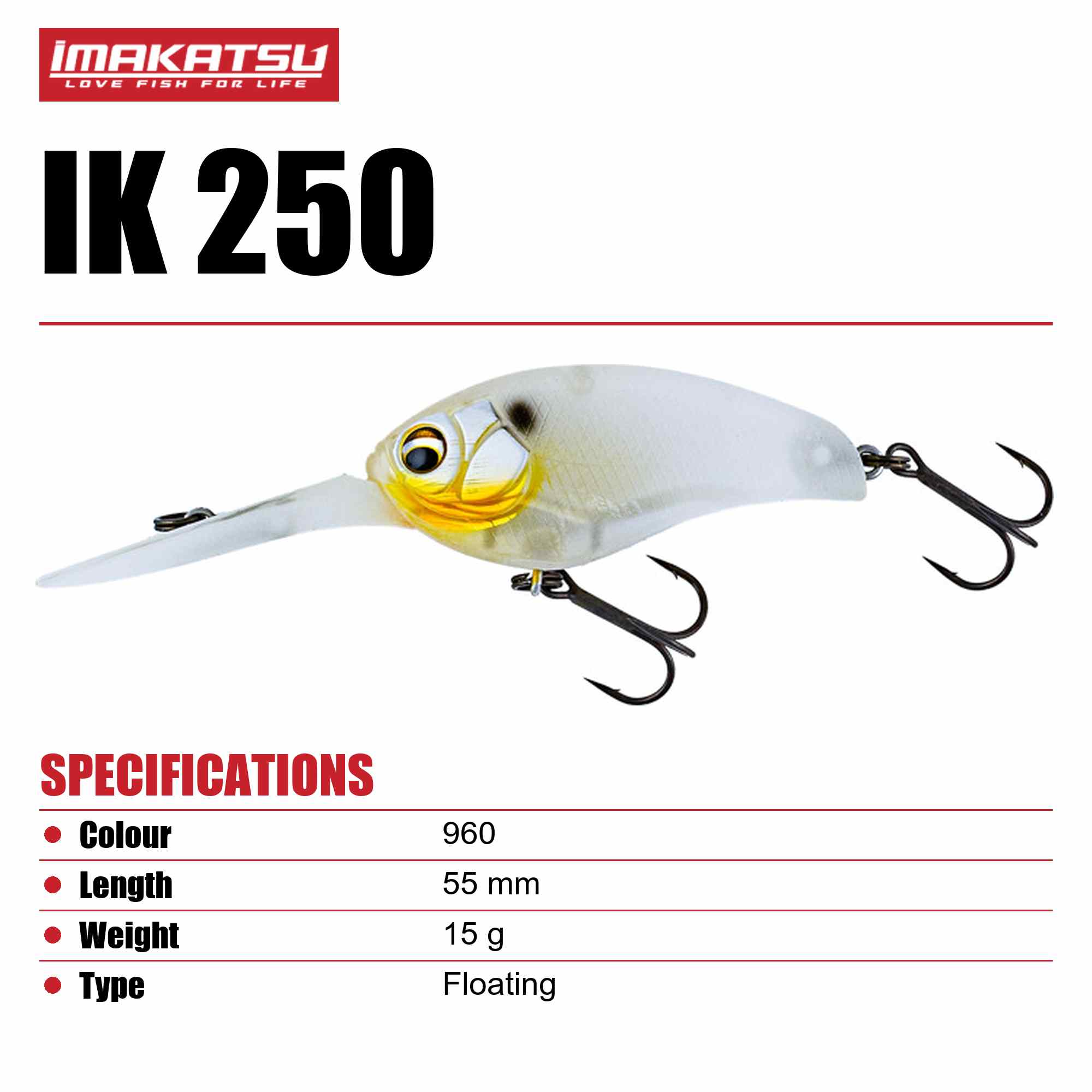 Imakatsu IK 250 55 mm 15 grams Floating Lure 960 (5352)