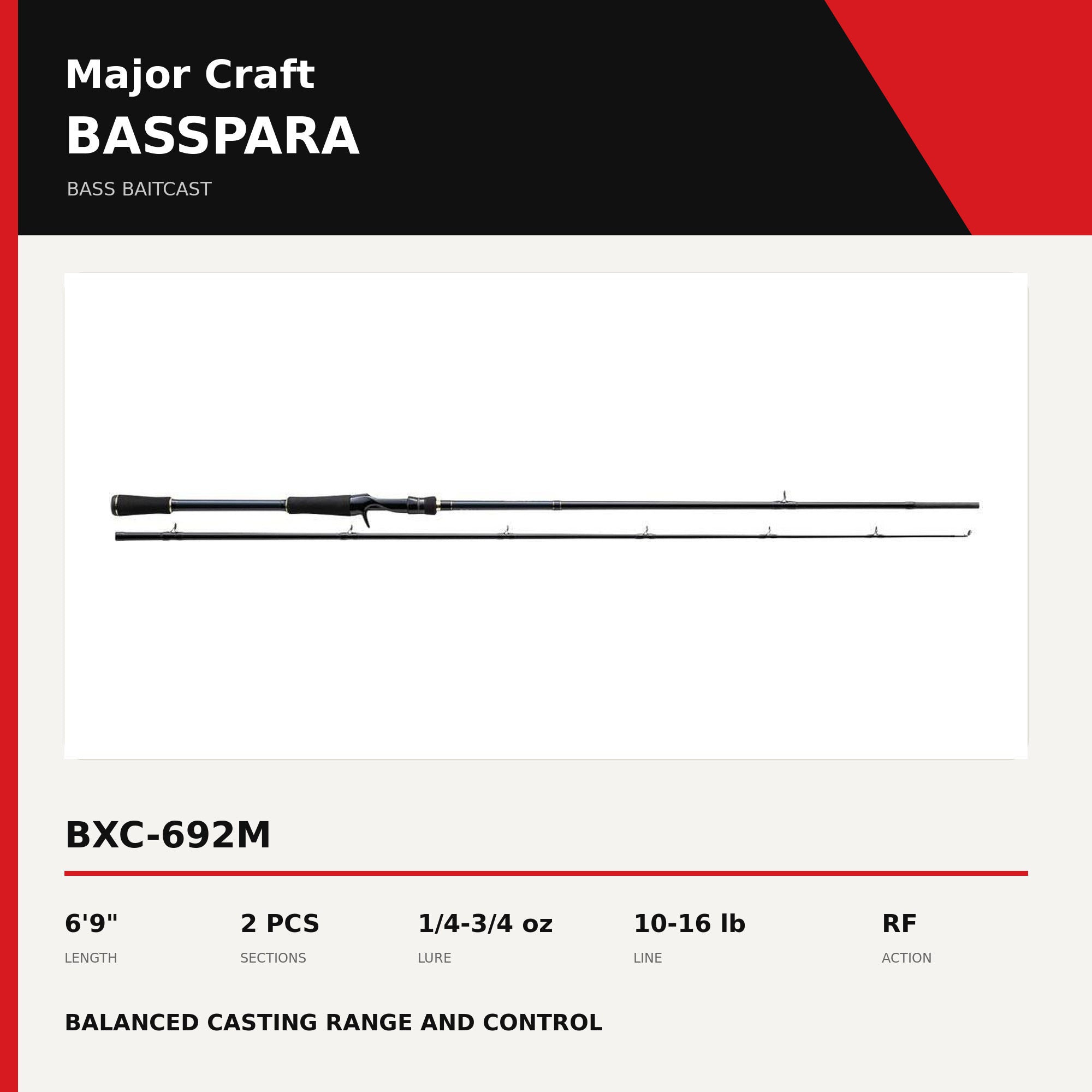 Major Craft Basspara Series Baitcast Rod BXC-692M (6202)