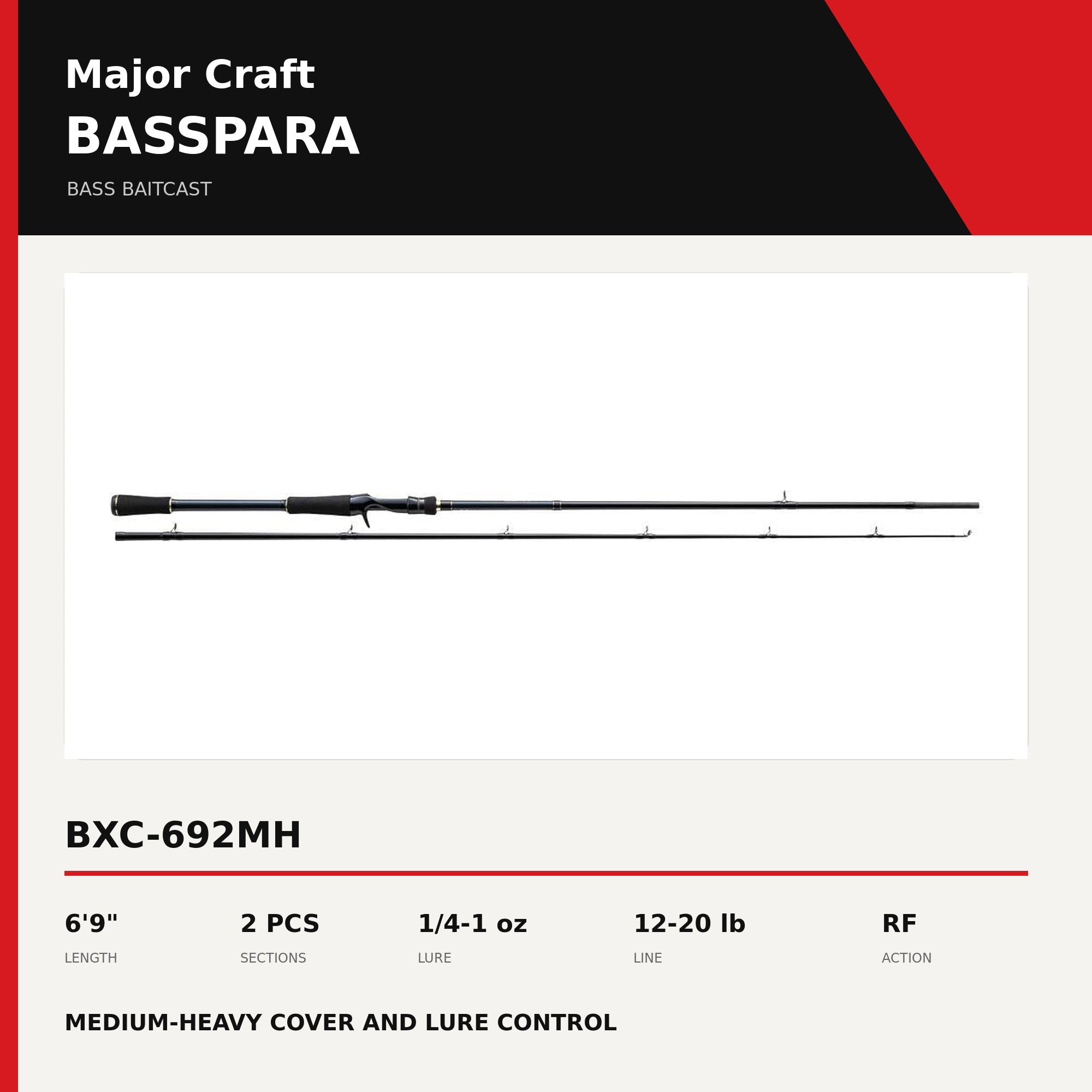 Major Craft Basspara Series Baitcast Rod BXC-692MH (6226)