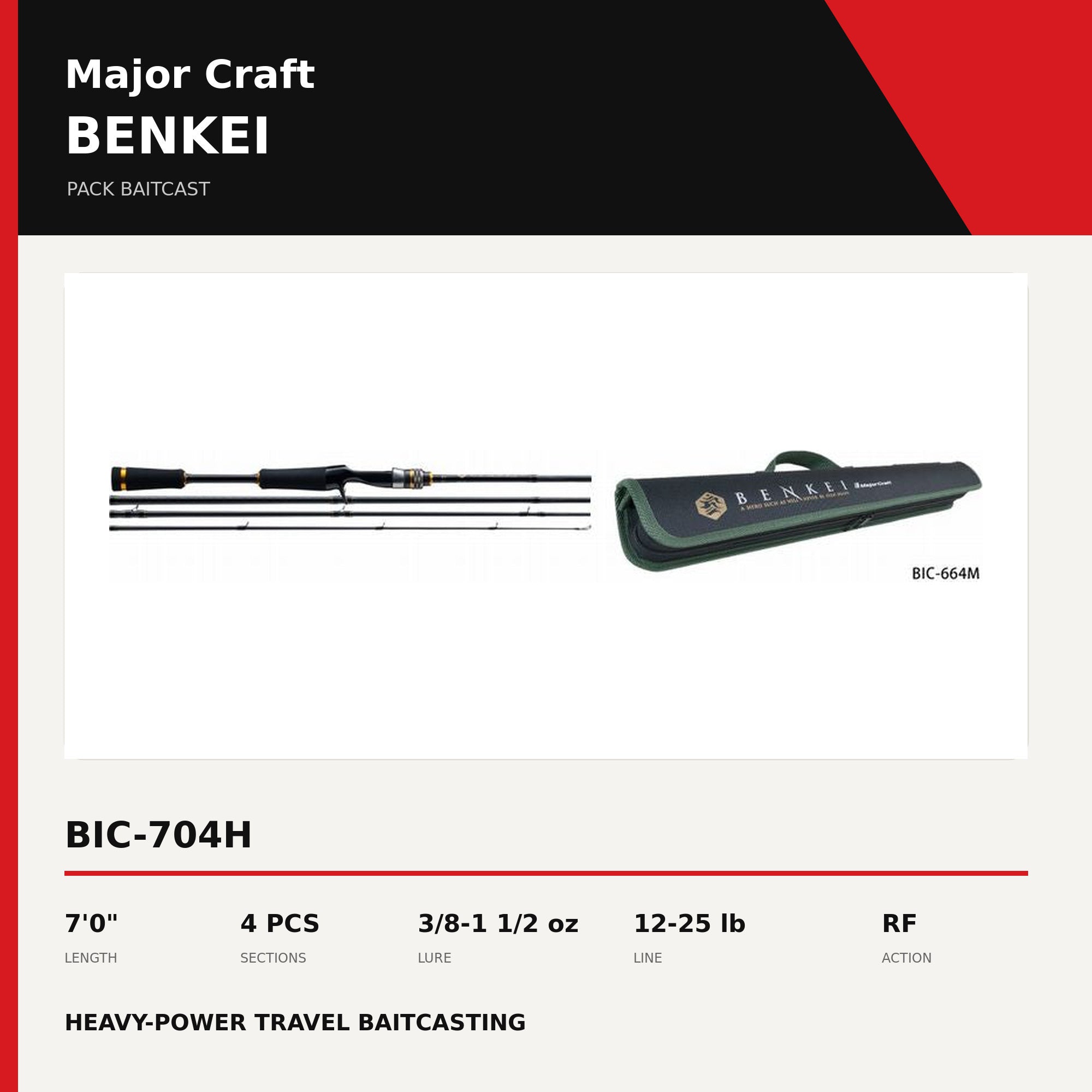 Major Craft Benkei Series Baitcast Rod BIC-704H (7728)