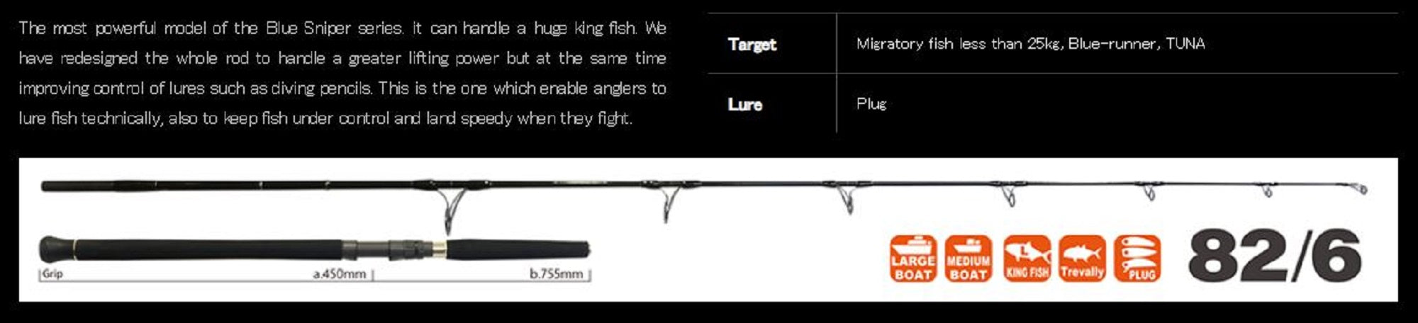 Sale Yamaga Rod Spinning Boat Casting Model Blue Sniper BS-82/6 (4569)