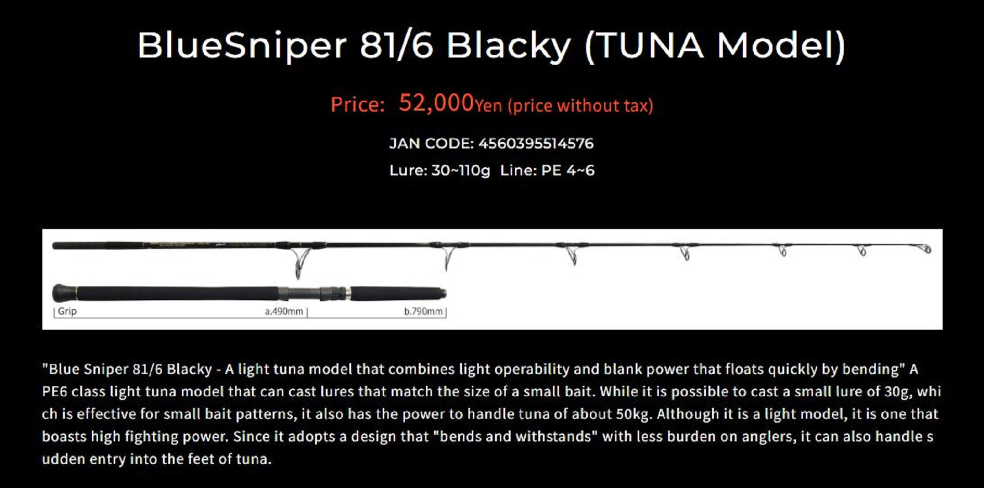 Yamaga Rod Spinning Boat Casting Model Blue Sniper BS-81/6BL Blacky (4576)