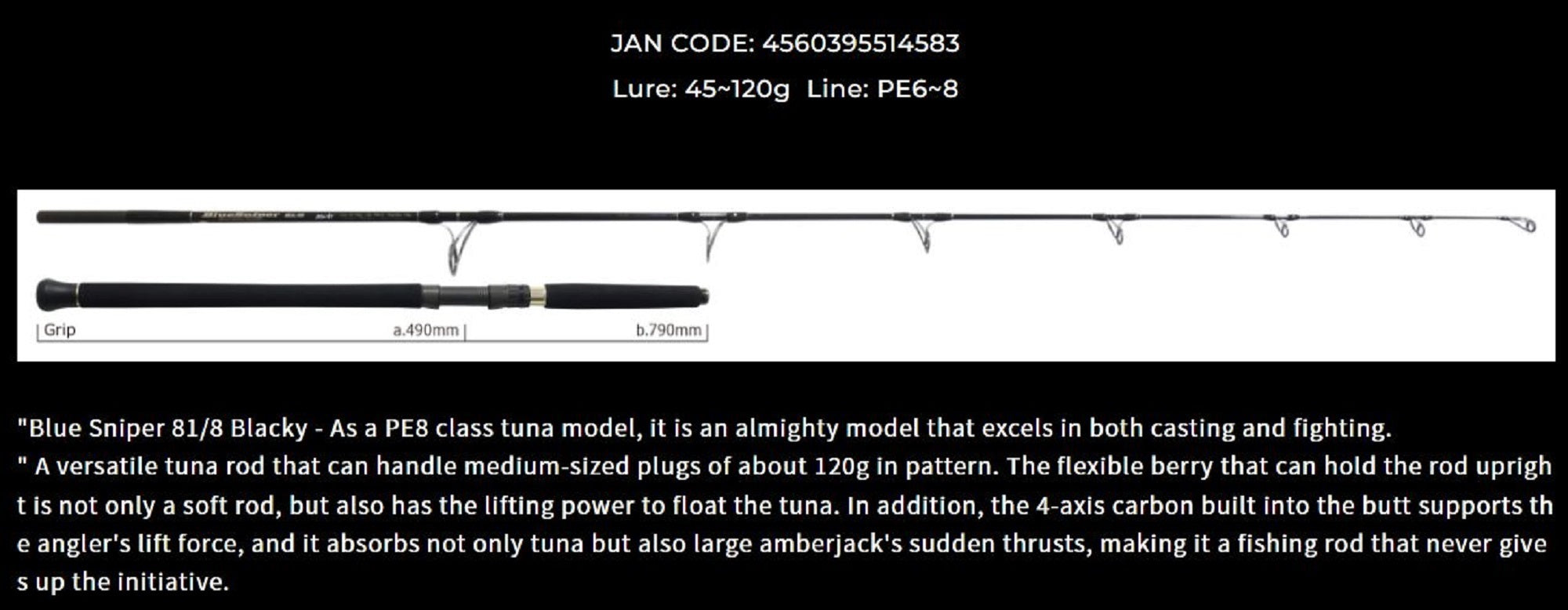 Sale Yamaga Rod Spinning Boat Casting Blue Sniper BS-81/8BL Blacky (4583)