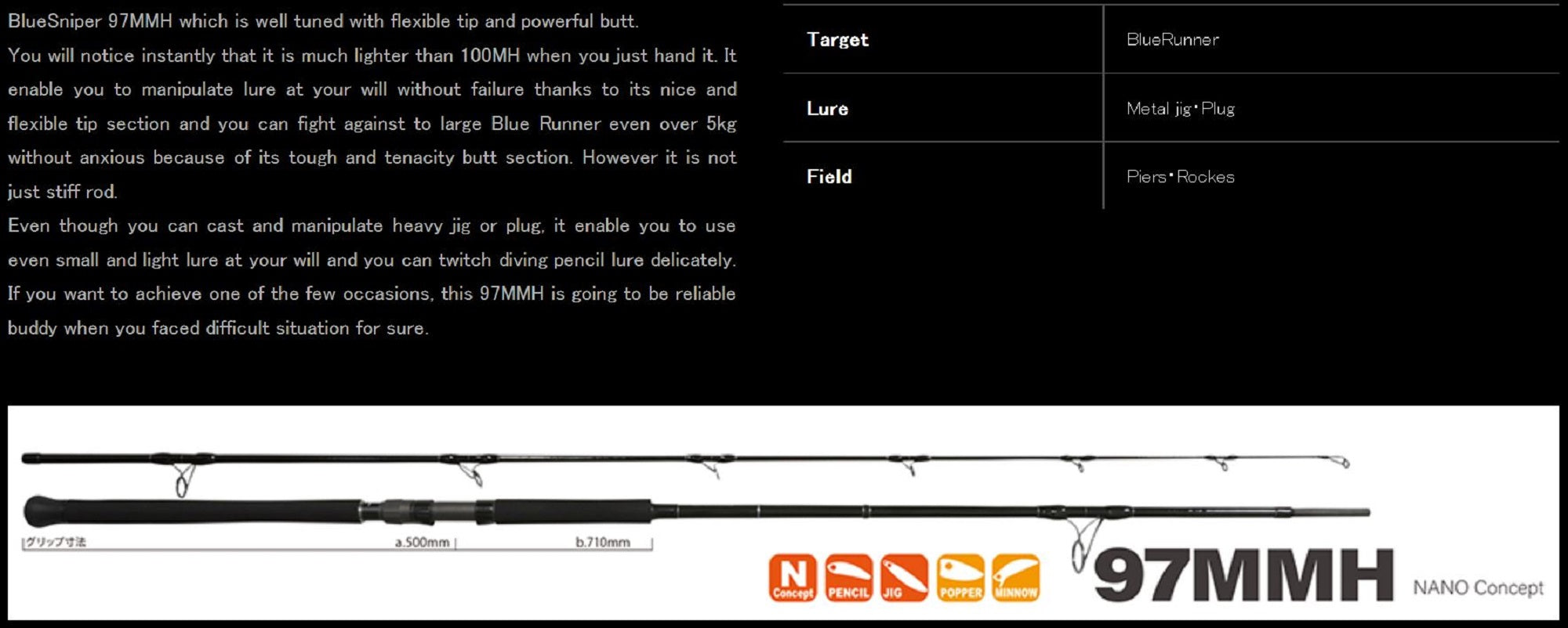 Yamaga Rod Spinning Shore Casting Model Blue Sniper BS-97MMH (6006)