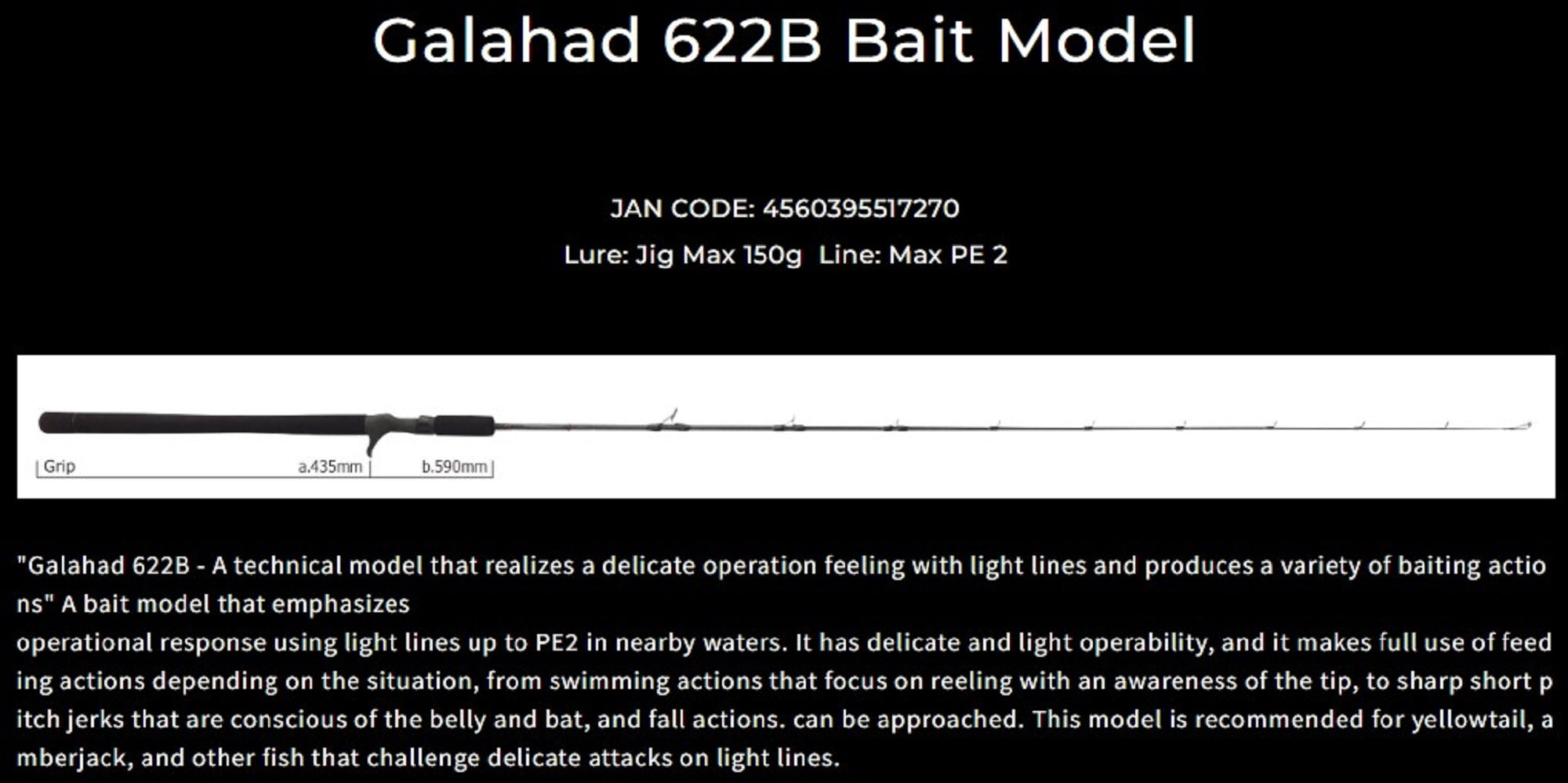 Yamaga Rod Baitcast Jigging Model Galahad Basic GA-62/2B (7270)
