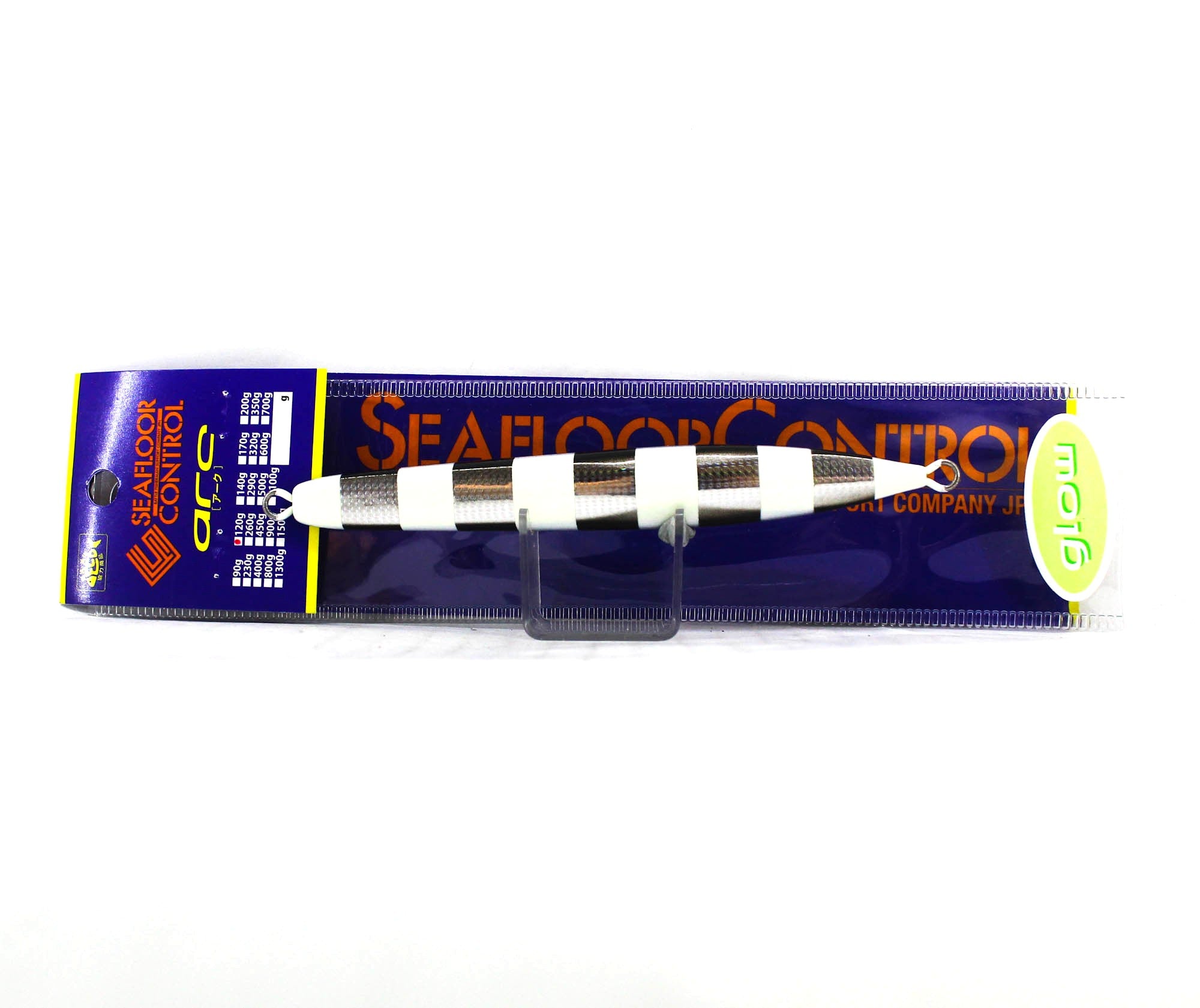 Seafloor Control Metal Jig Arc 120 grams Silver Black Zebra Glow GR (4966)