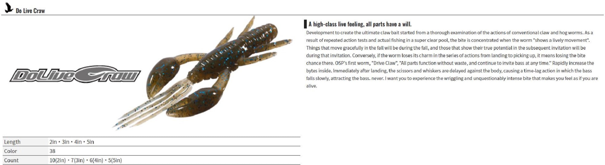 OSP Soft Lure Dolive Craw 3 Inches W-027 (1698)