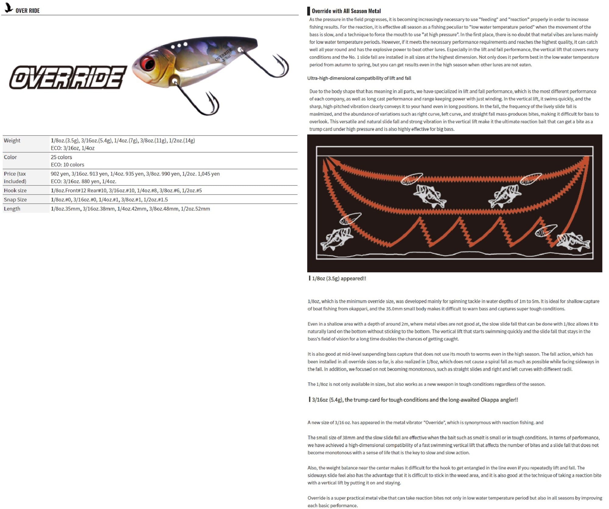 OSP Over Ride Metal Vibration 1/2 oz 55 mm Sinking Lure OR-20 (8580)