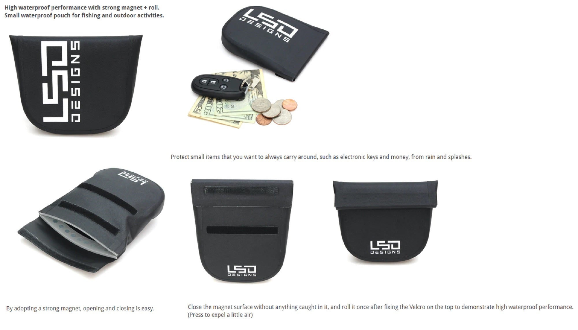 LSD Magnet Pouch Water Proof Size 12 x 10 x 2 cm Black White Logo (8479)