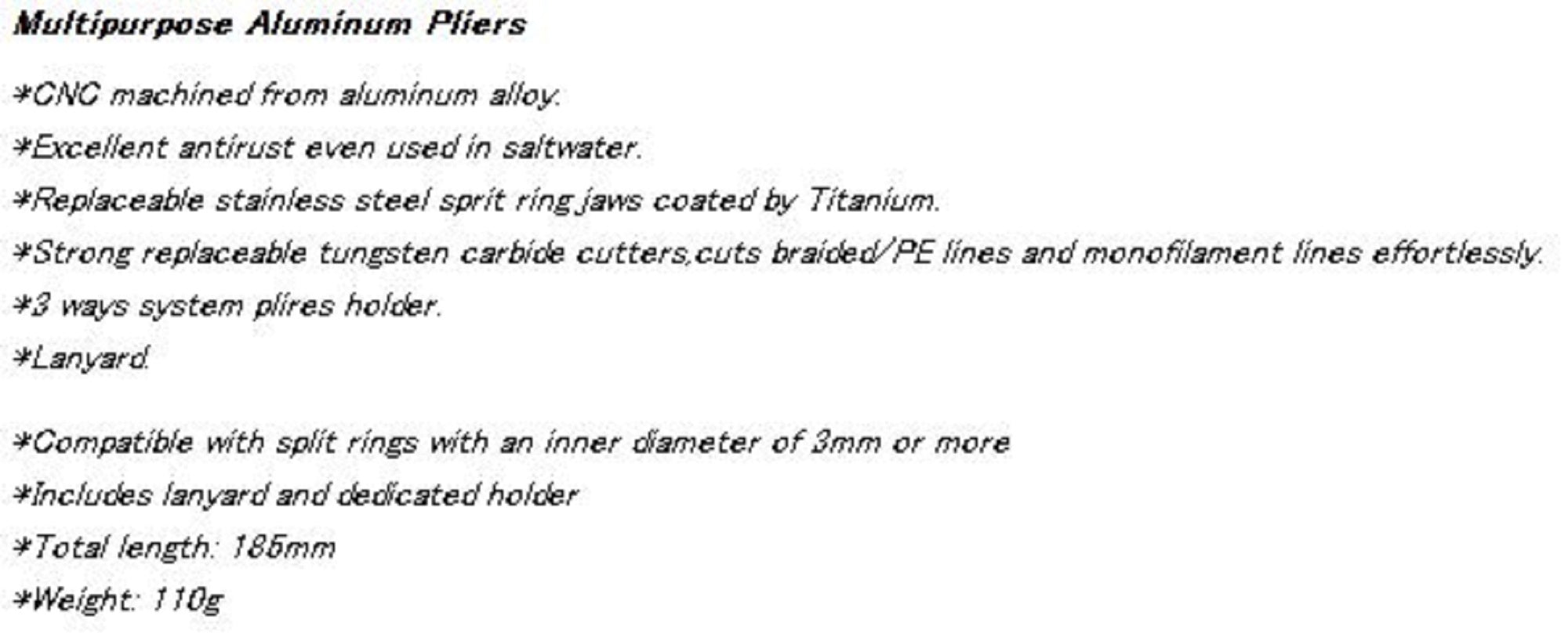 Kahara Pliers Aluminium Slim Type 120 grams 6.5 Inch Matt Black (7538)