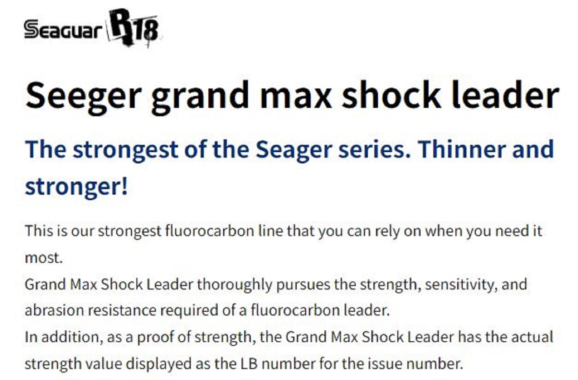 Seaguar Fluorocarbon Grand Max Shock Leader 20m 8-36.5lb-0.47mm (2441)