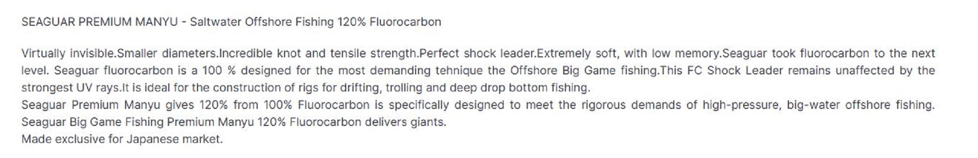 Seaguar Fluorocarbon Manyu Shock Leader Line 30m Size 100 (2809)