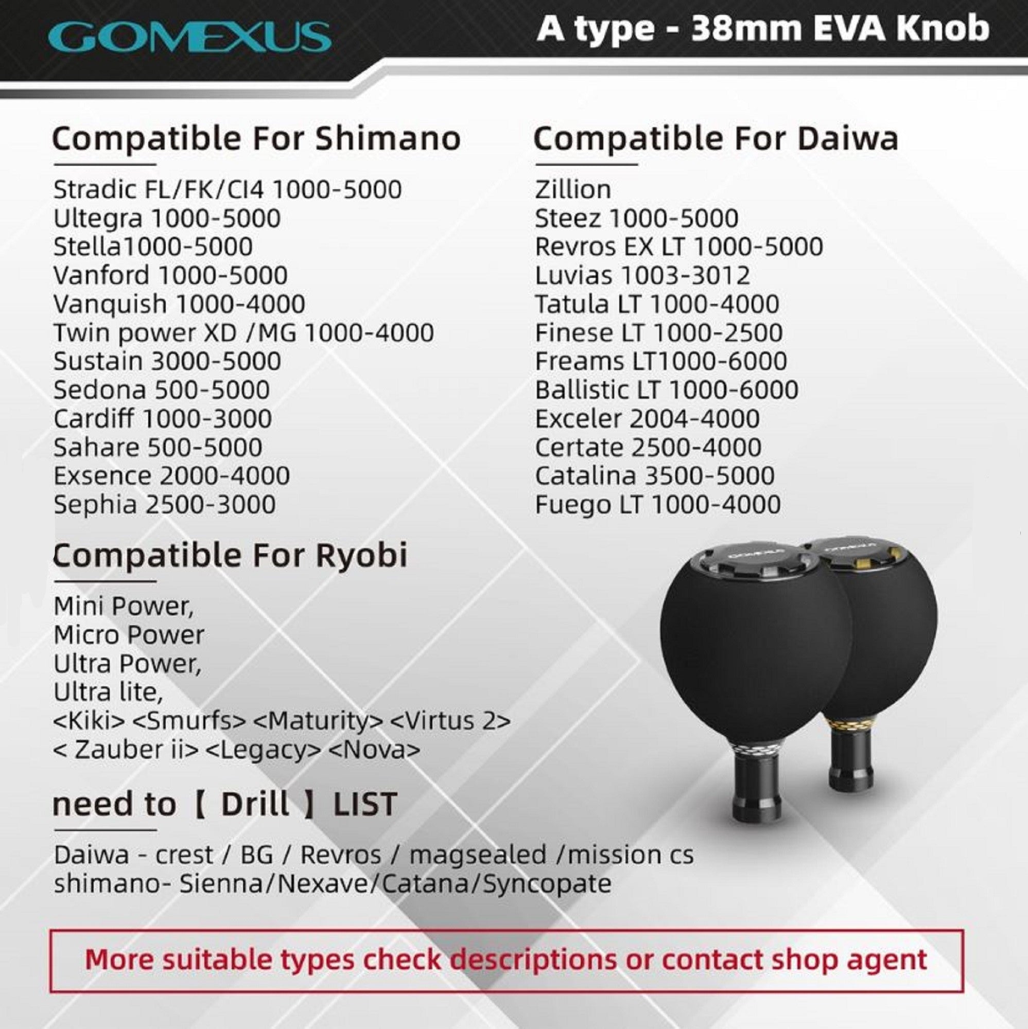 Gomexus EA38BKGD-G Knob EVA Alu Black Gold 38mm Shimano A , Daiwa S (0260)