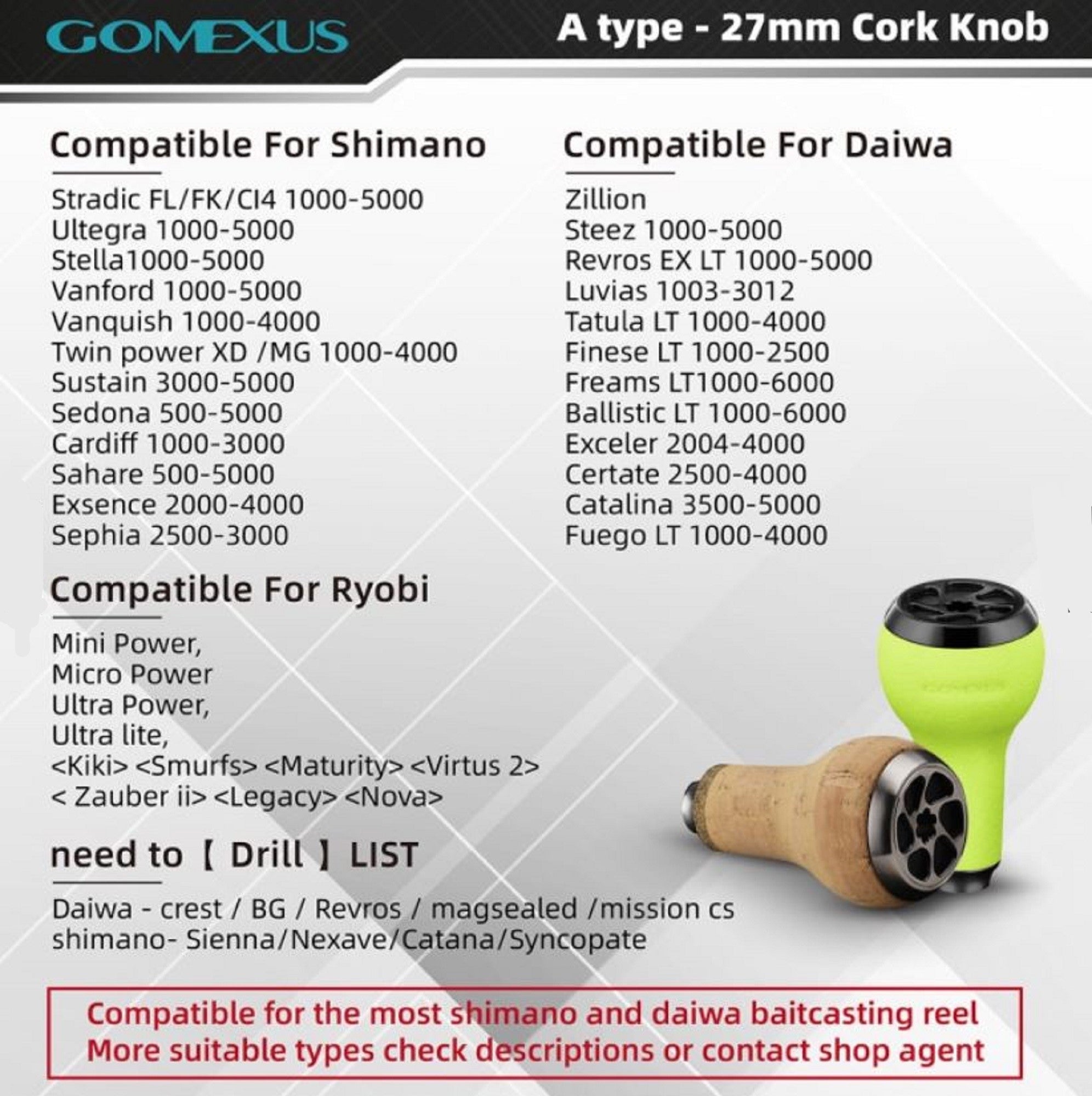 Gomexus A27BKBK Knob TPE Black 27mm Shimano A , Daiwa S (1335)