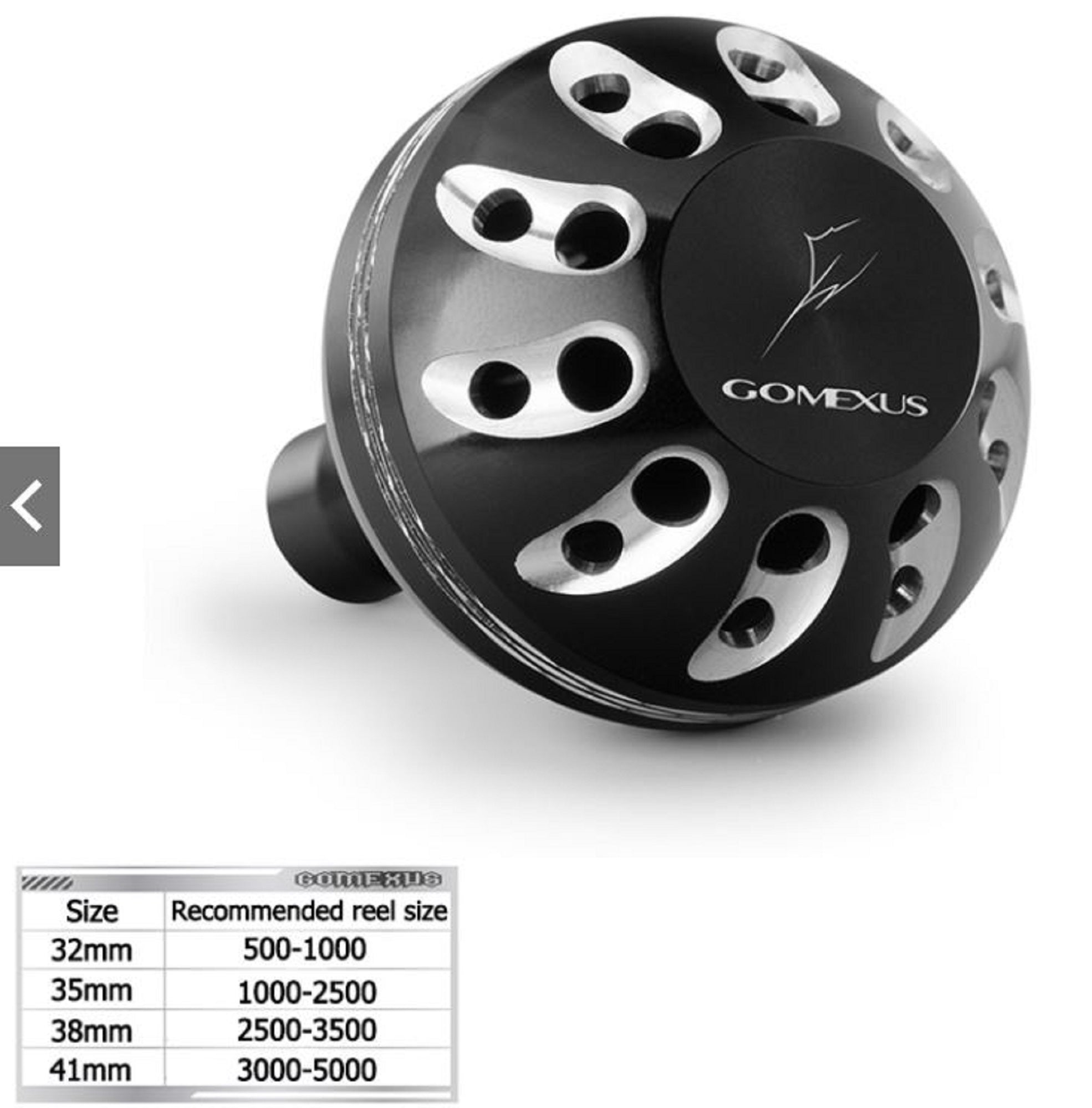 Gomexus A38BKBKSR-G Knob Alu Black Silver 38mm Shimano A , Daiwa S (1489)
