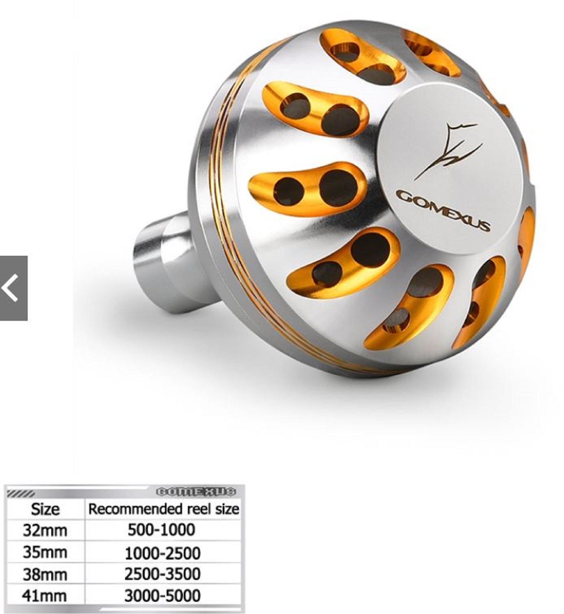 Gomexus K35SRSRGD-G Knob Alu Silver Gold 35mm Shimano A , Daiwa S (1632)