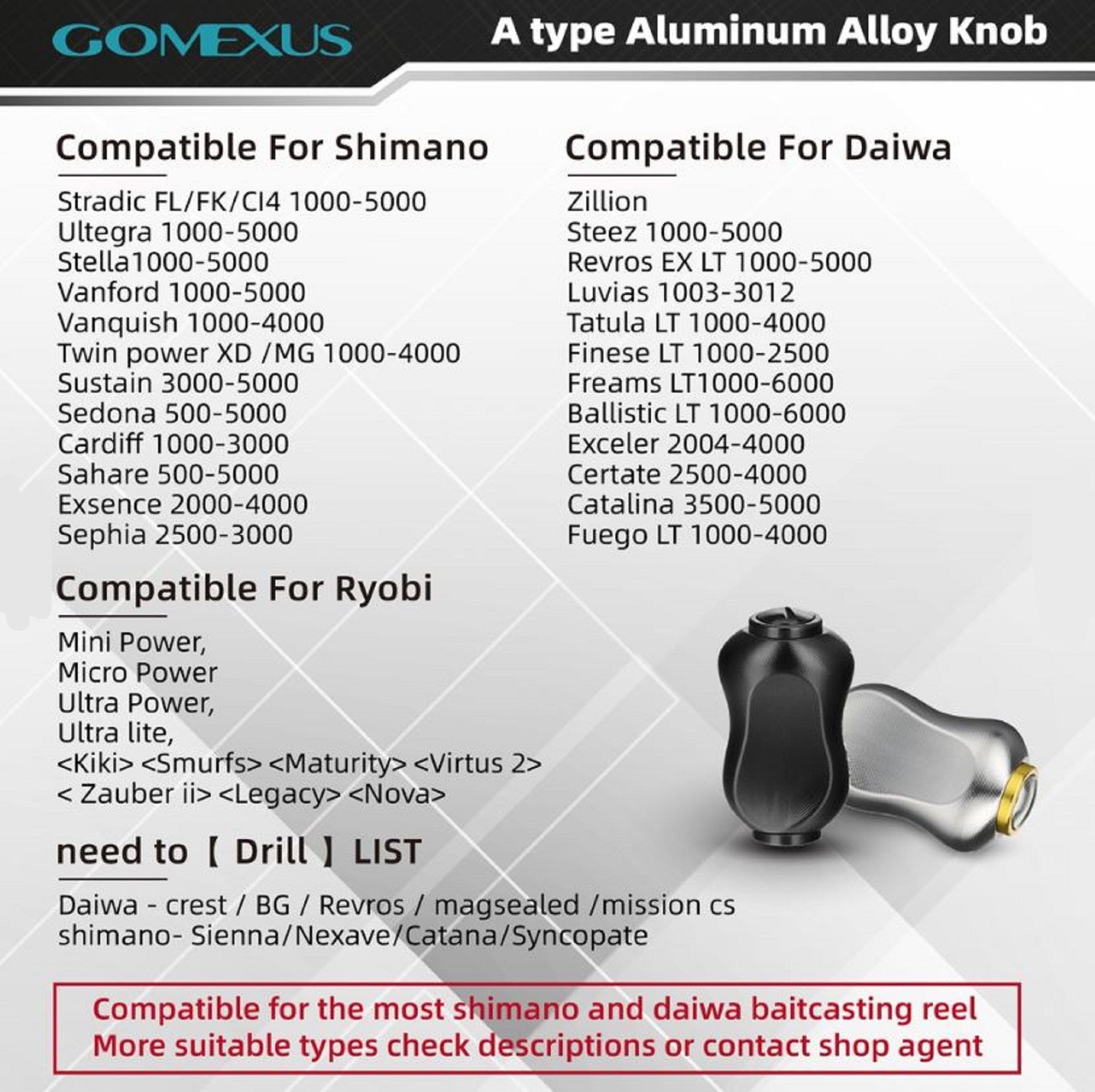 Gomexus S22BKBK Knob Alu Black 22mm Shimano A , Daiwa S (2677)