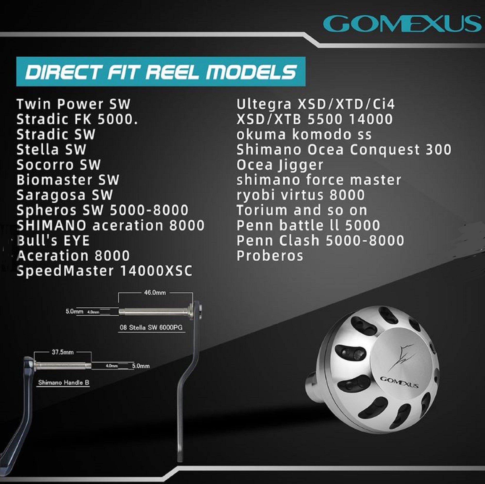 Gomexus B47BKBKGD-G Knob Alu Black Gold 47mm Shimano B (2714)
