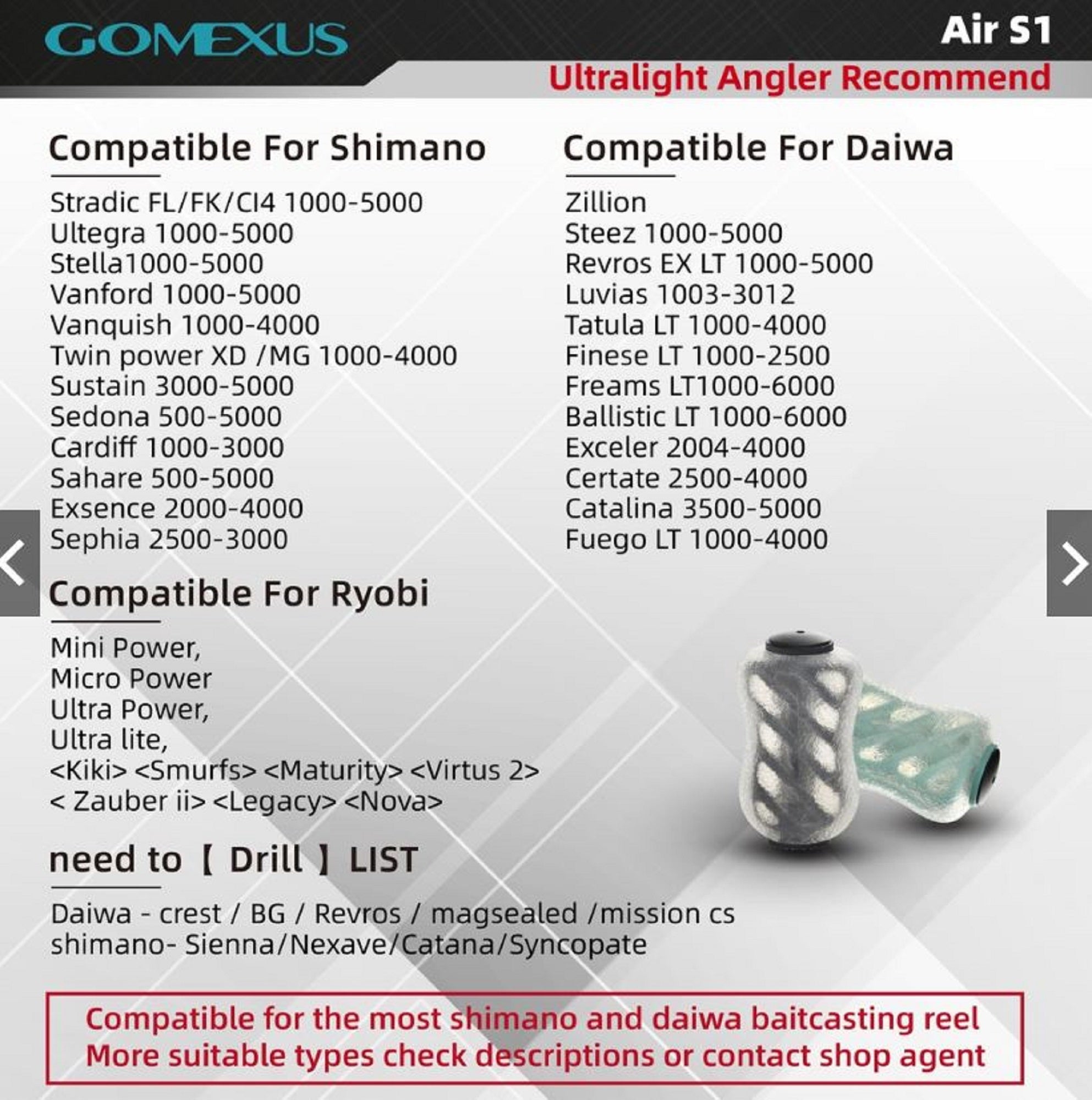 Gomexus S20BKBK Knob TPE Black Clear 22mm Shimano A , Daiwa S (3919)