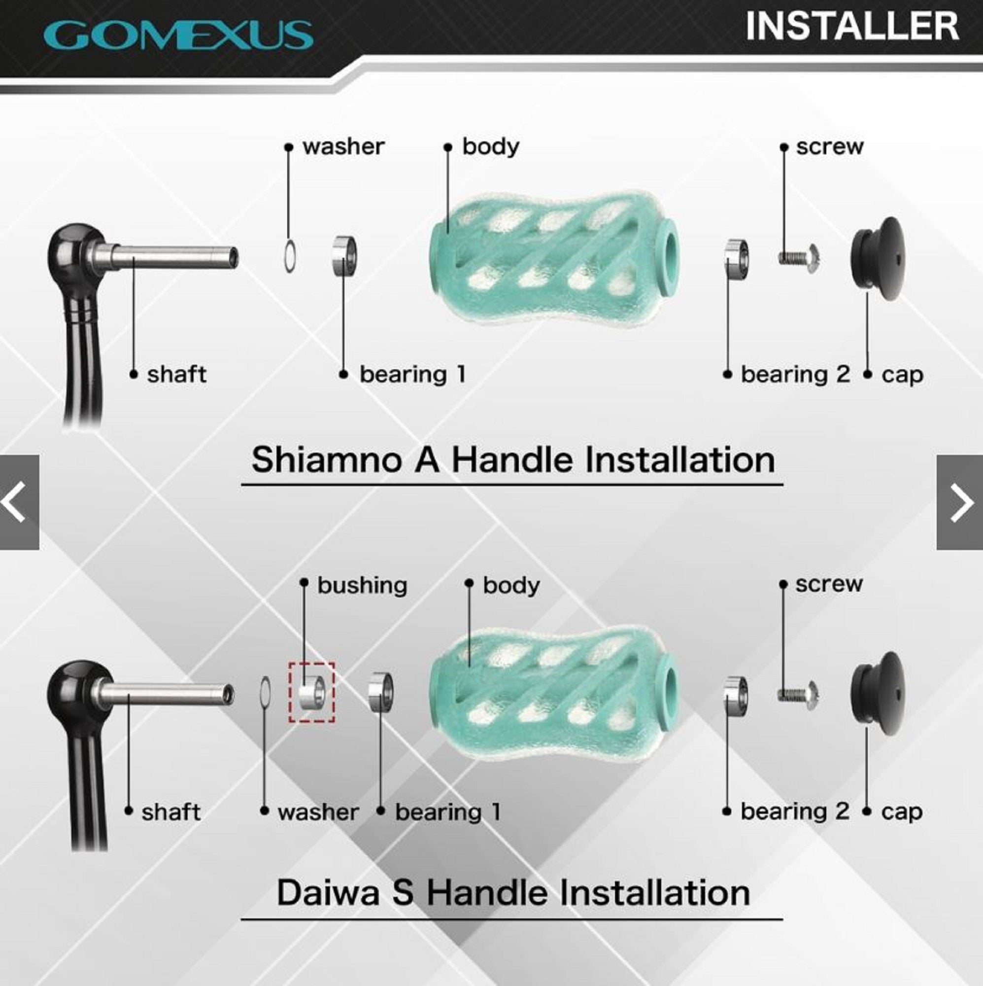 Gomexus S20BKBK Knob TPE Black Clear 22mm Shimano A , Daiwa S (3919)