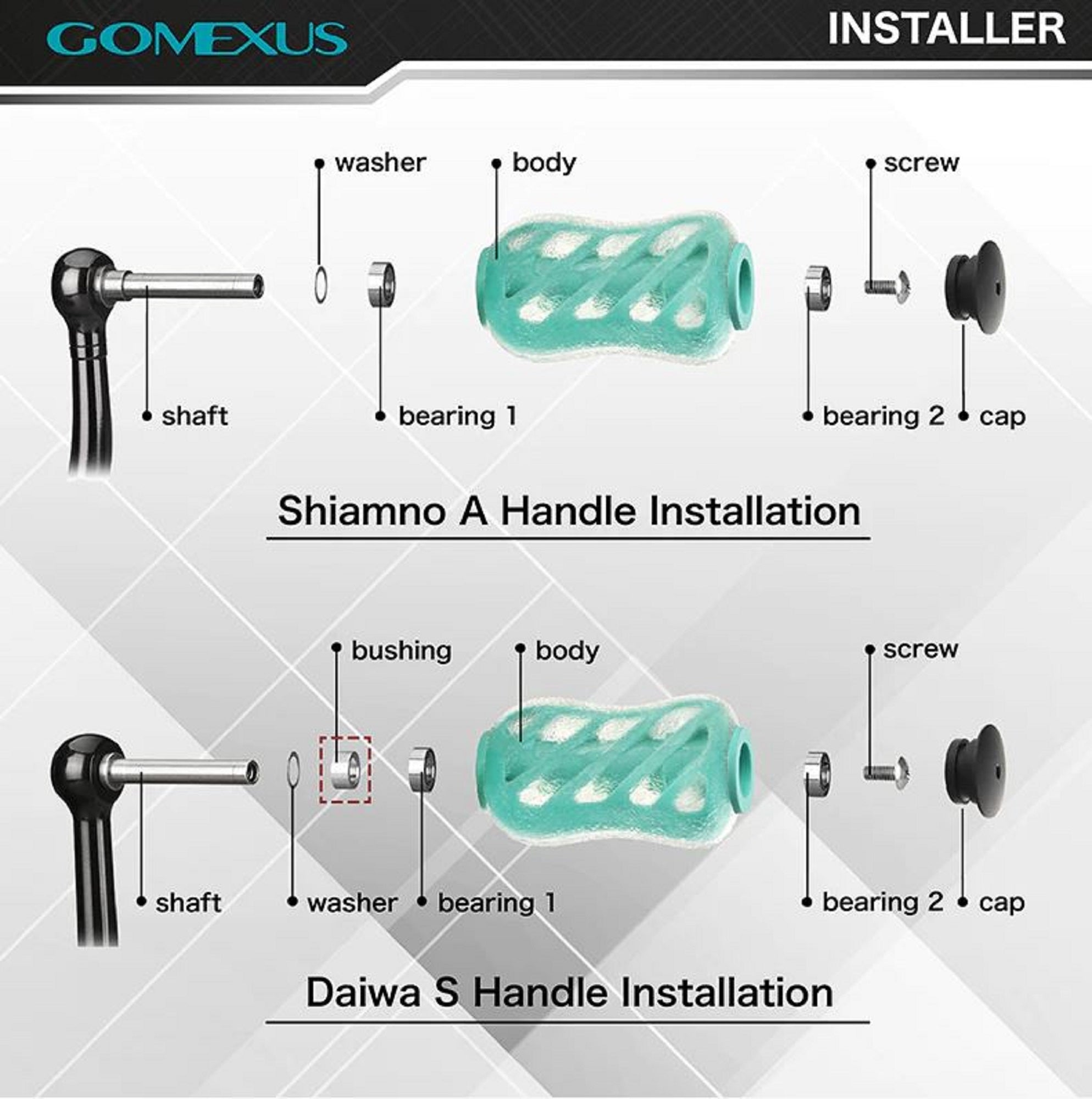Gomexus S20GNBK Knob TPE Green Clear 22mm Shimano A , Daiwa S (3940)