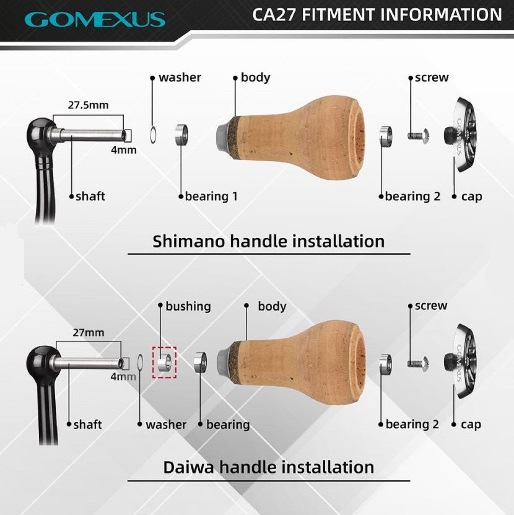 Gomexus A27BKTNBK Knob TPE Black Silver 27mm Shimano A , Daiwa S (4671)