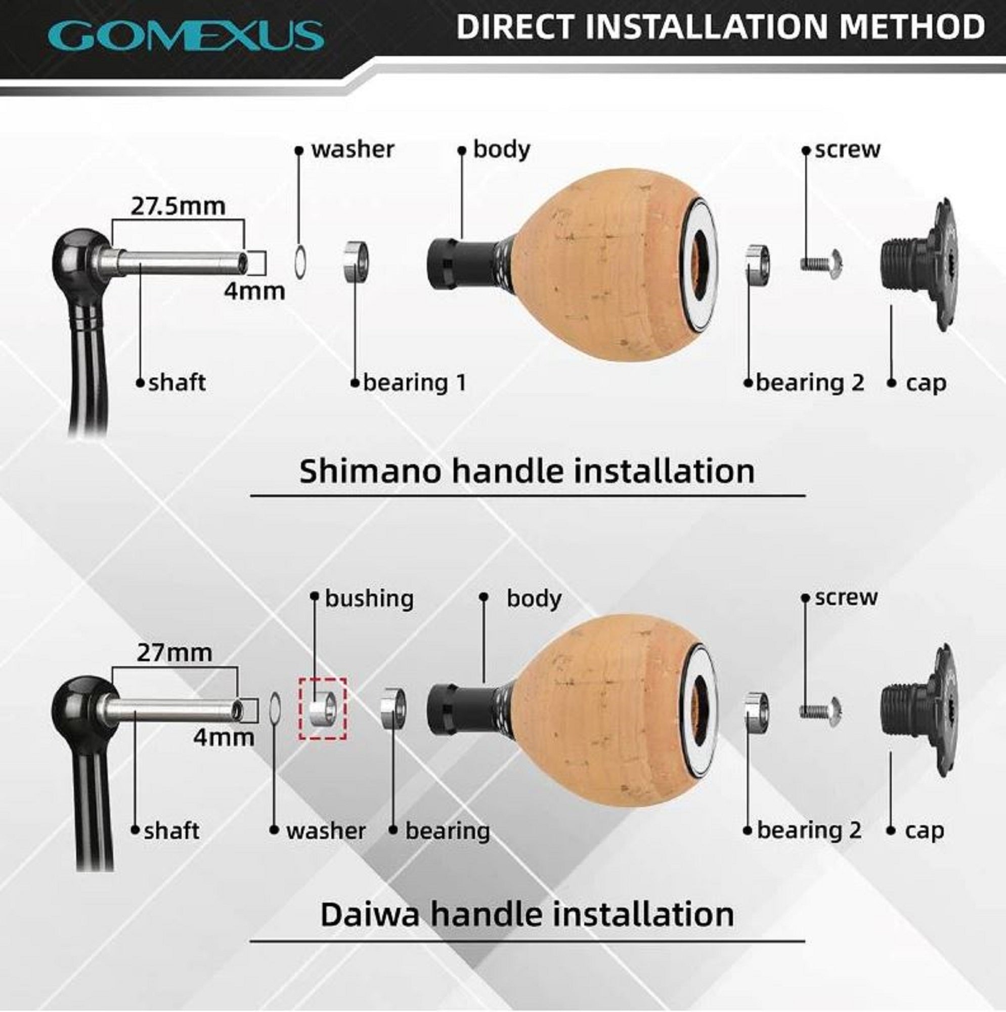 Gomexus CA38BKGD Knob Cork Alu Black Gold 38mm Shimano A , Daiwa S (4749)