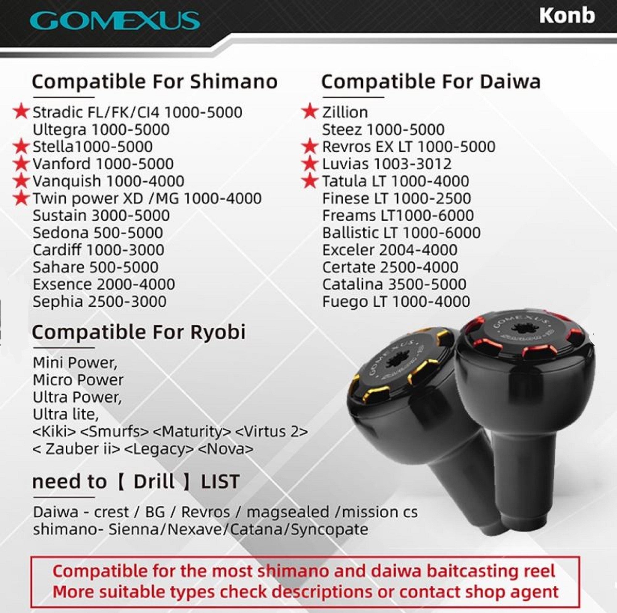 Gomexus AS30BKRD Knob Alu Black Red 30mm Shimano A , Daiwa S (4855)