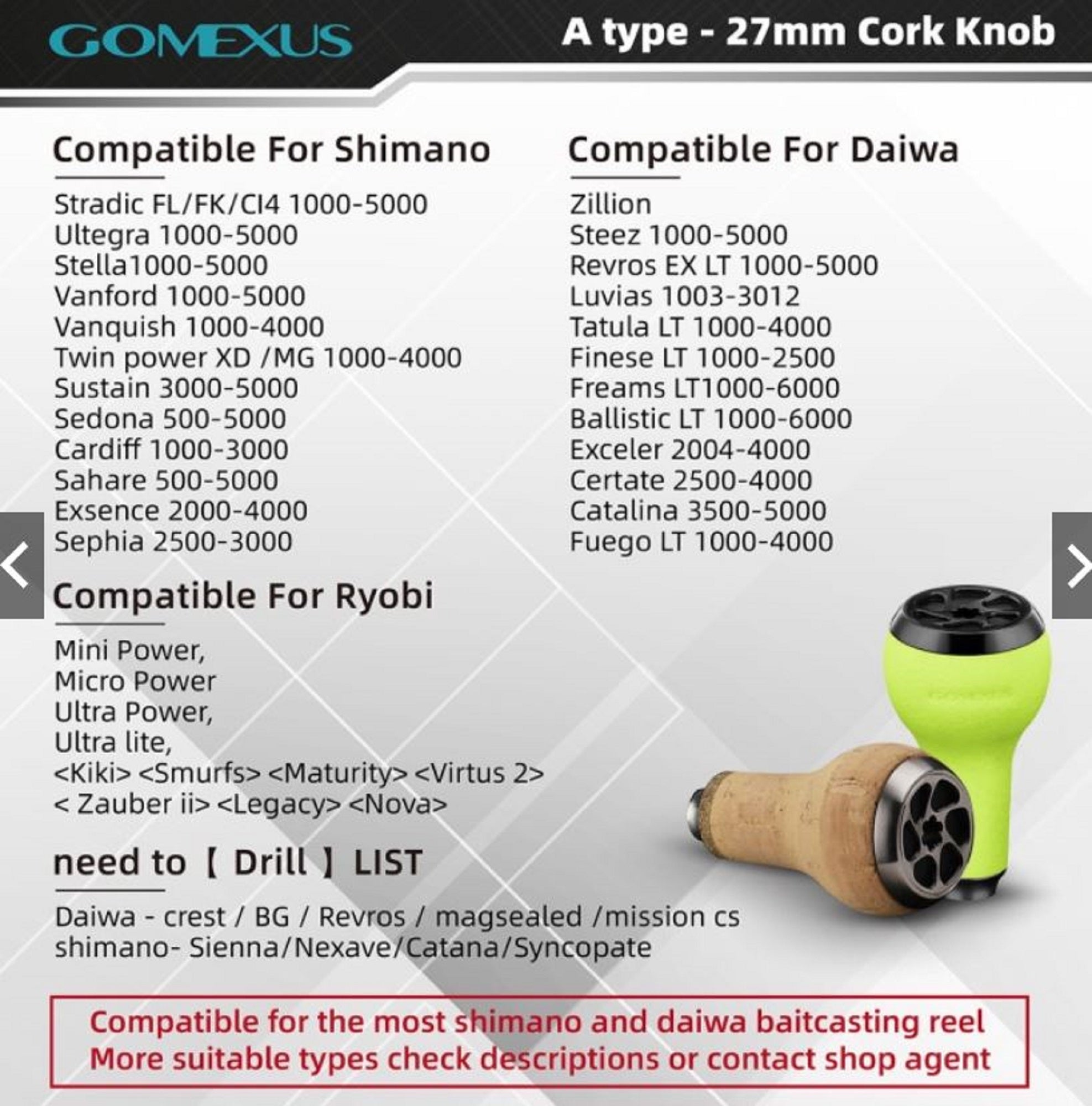 Gomexus CA27TNBK Knob Cork Alu Silver 27mm Shimano A , Daiwa S (4992)