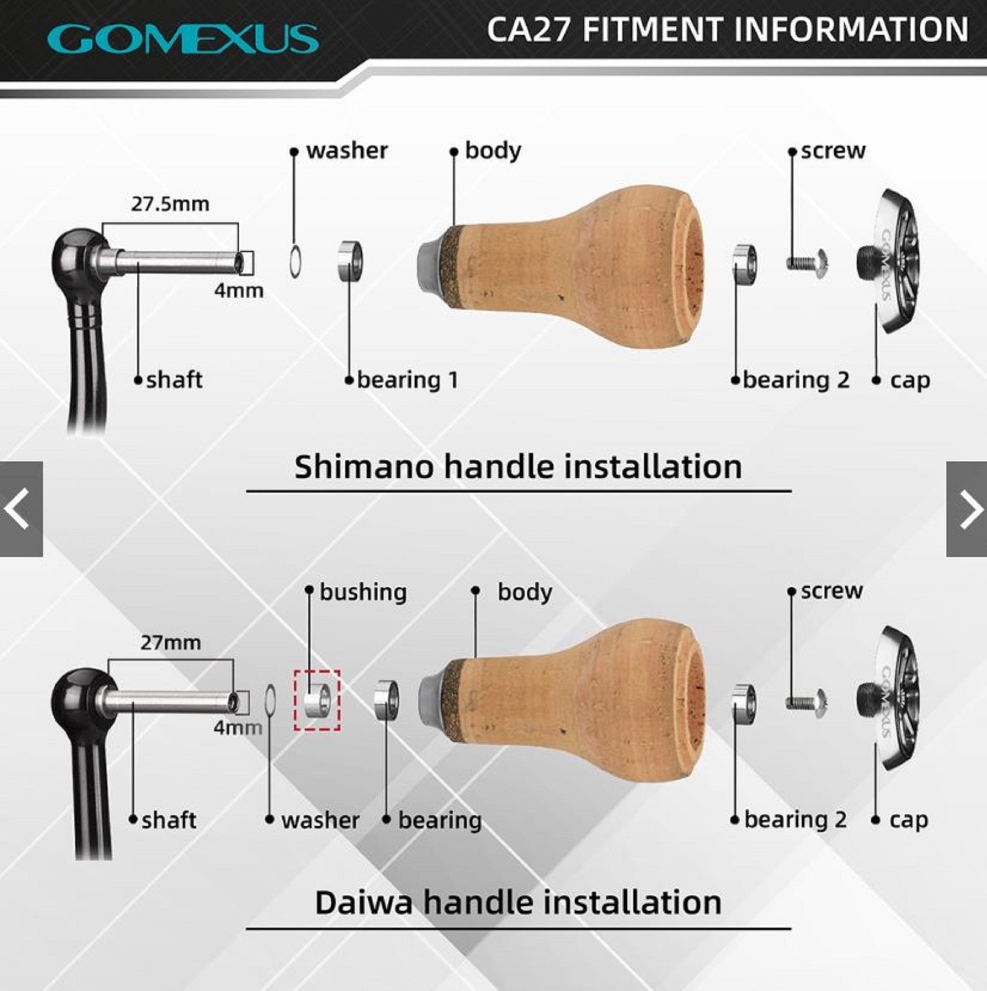 Gomexus CA27TNBK Knob Cork Alu Silver 27mm Shimano A , Daiwa S (4992)