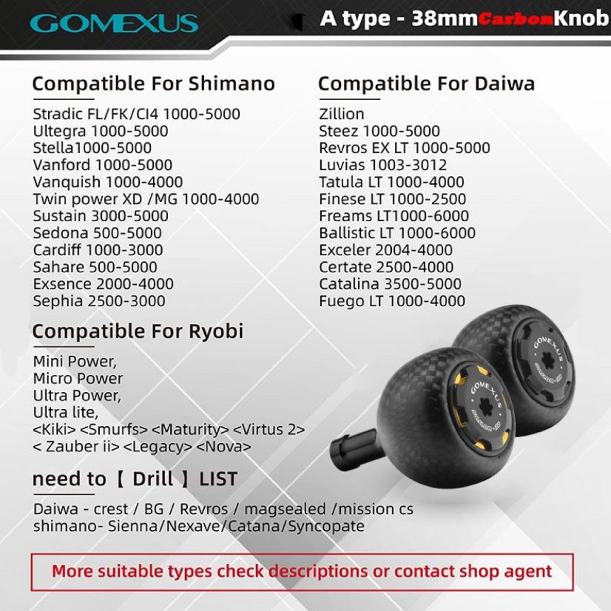 Gomexus FA38BKGD Knob Carbon Alu Black Gold 38mm Shimano A , Daiwa S (5234)