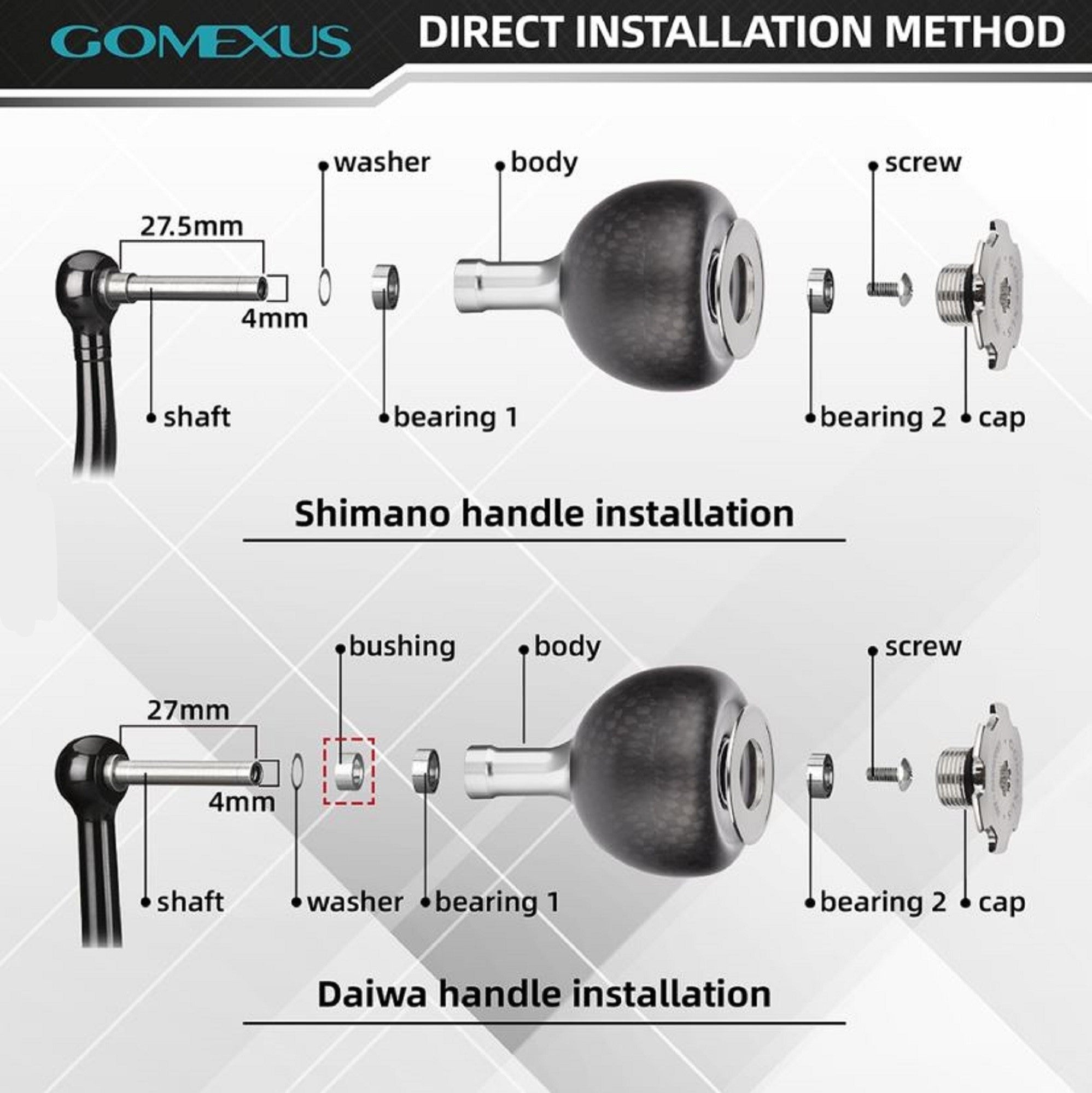 Gomexus FA38BKGD Knob Carbon Alu Black Gold 38mm Shimano A , Daiwa S (5234)