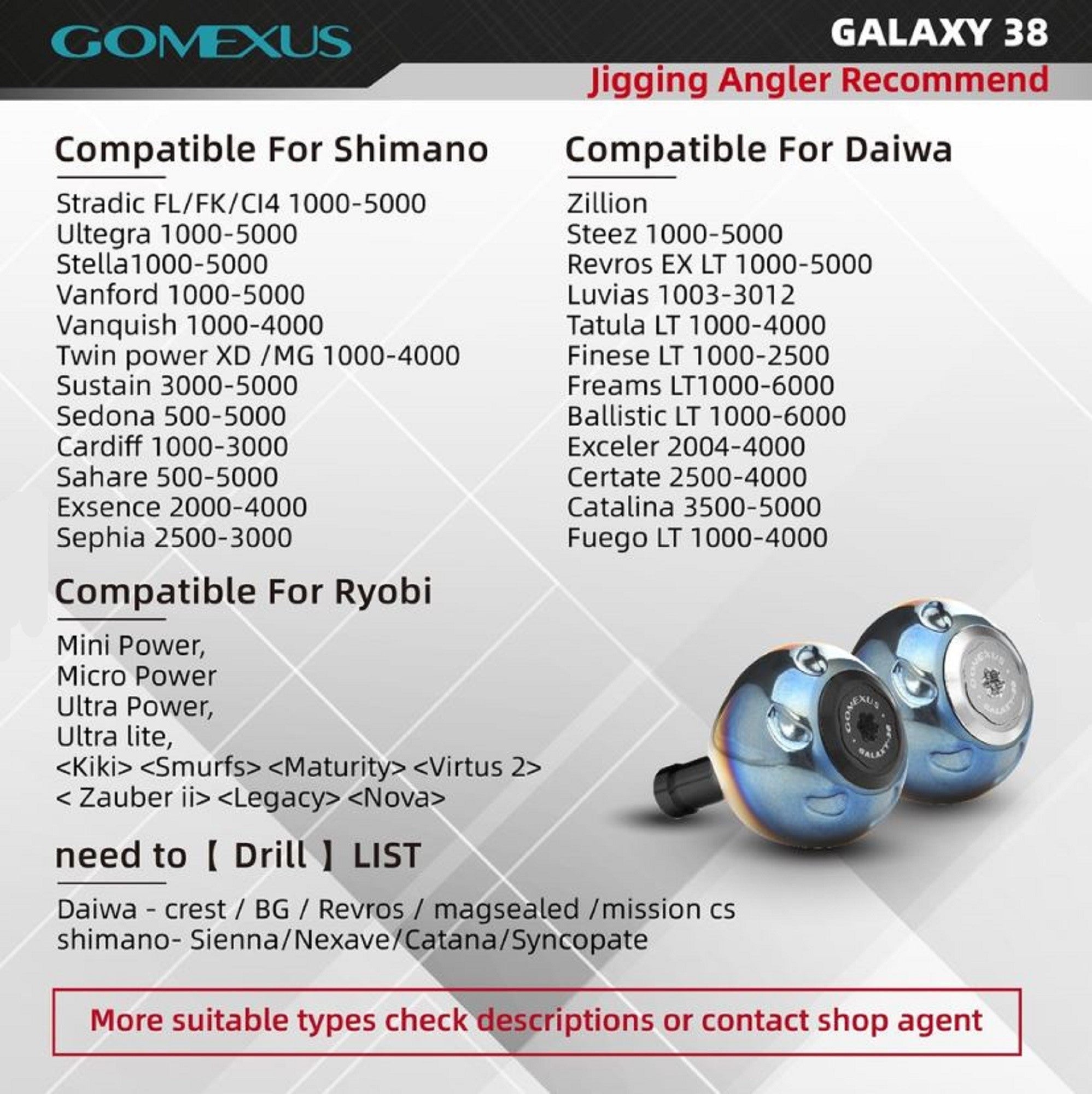 Gomexus TA41SJSR Knob Titanium Flame Silver 41mm Shimano A , Daiwa S (5302)