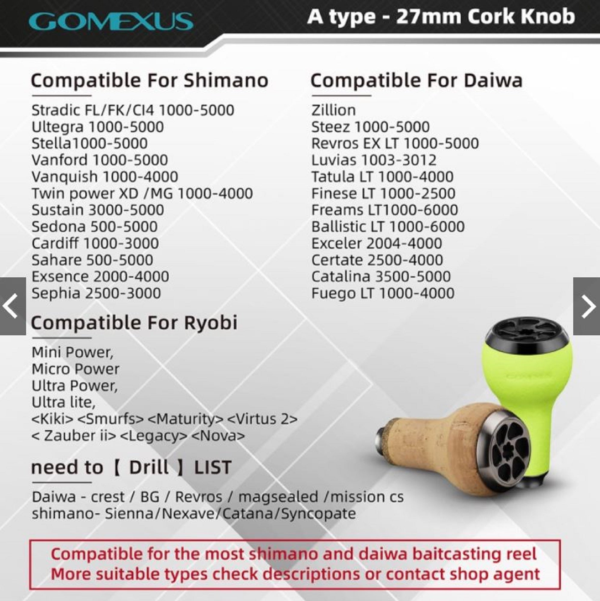 Gomexus A27JPTNBK Knob TPE Chameleon 27mm Shimano A , Daiwa S (5418)