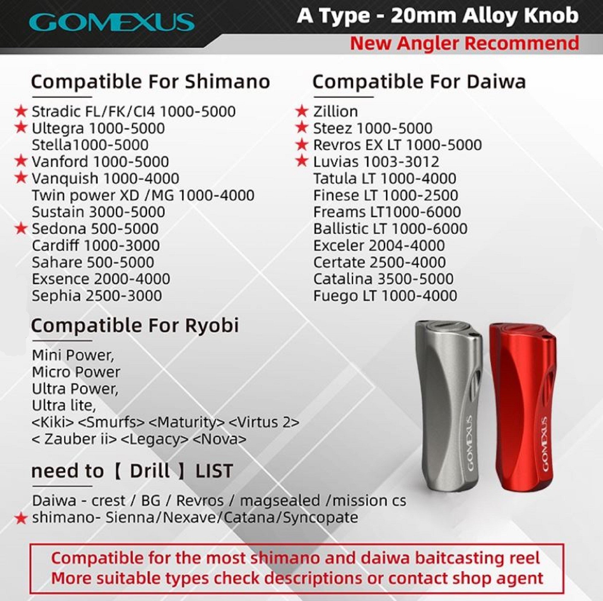 Gomexus S21SK Knob Alu Silver 21mm Shimano A , Daiwa S (6668)