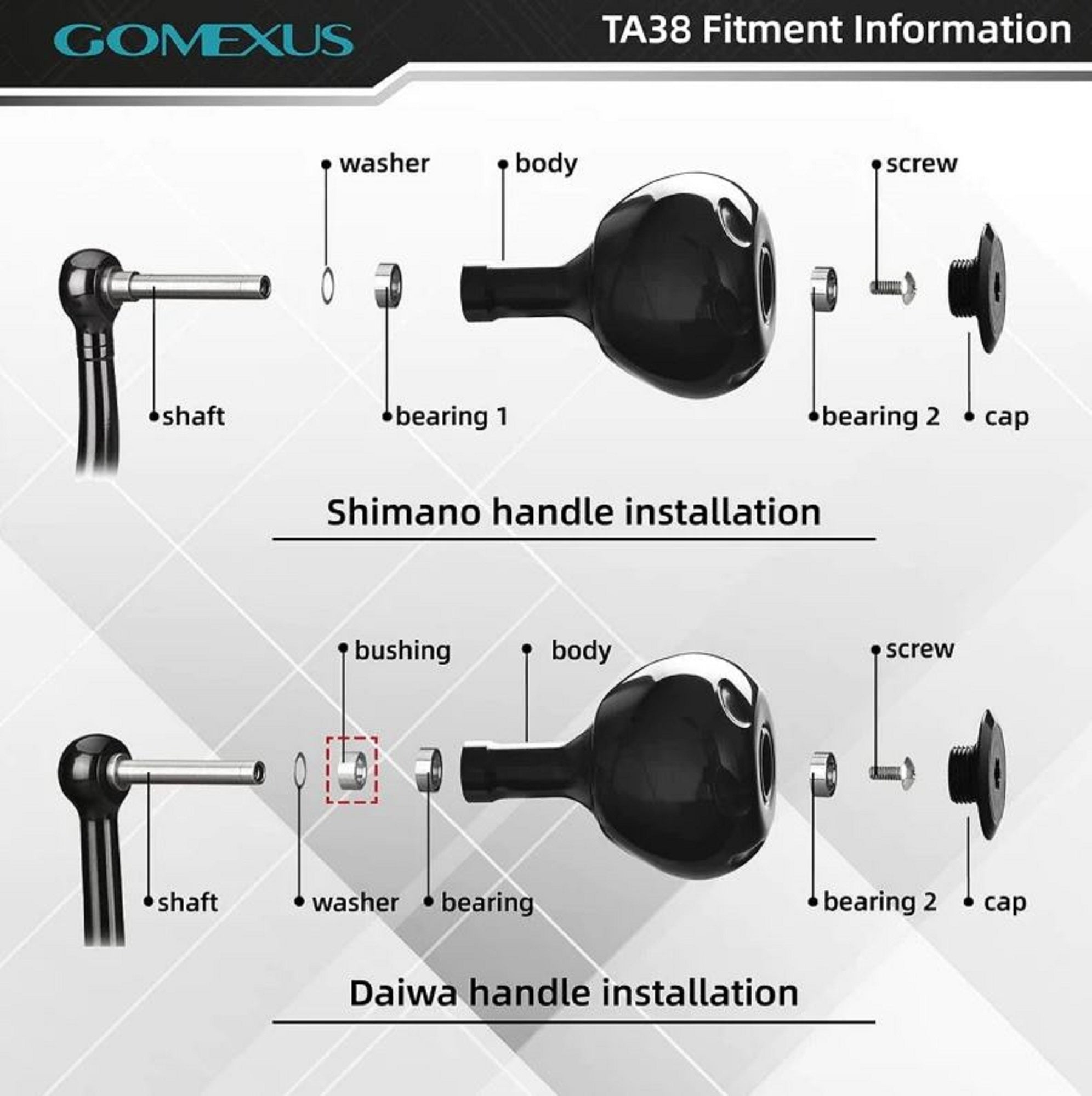 Gomexus TA35BKBK Knob Titanium Black 35mm Shimano A , Daiwa S (7283)