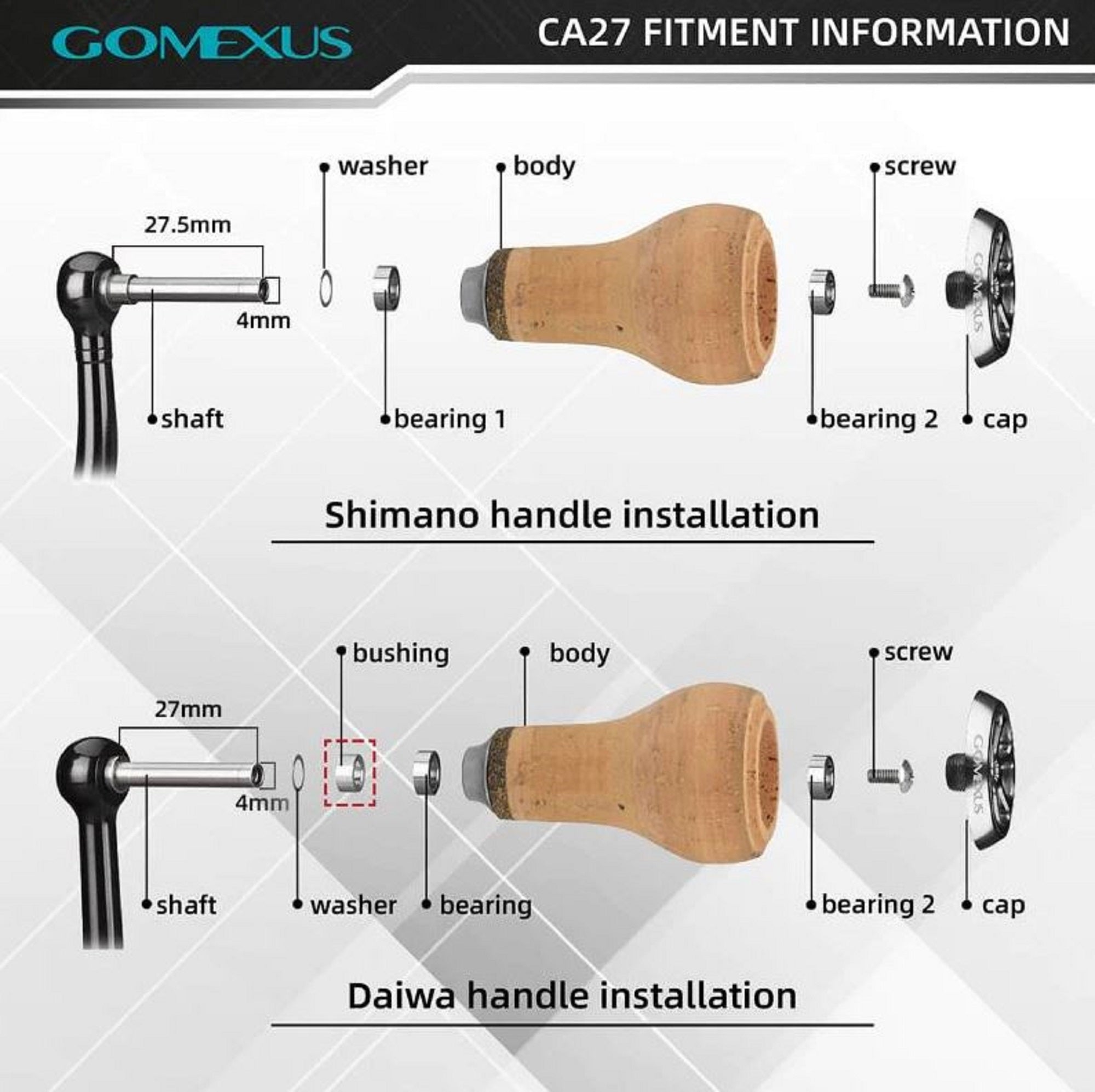 Gomexus CA27BKBK Knob Cork Alu Black 27mm Shimano A , Daiwa S (7290)