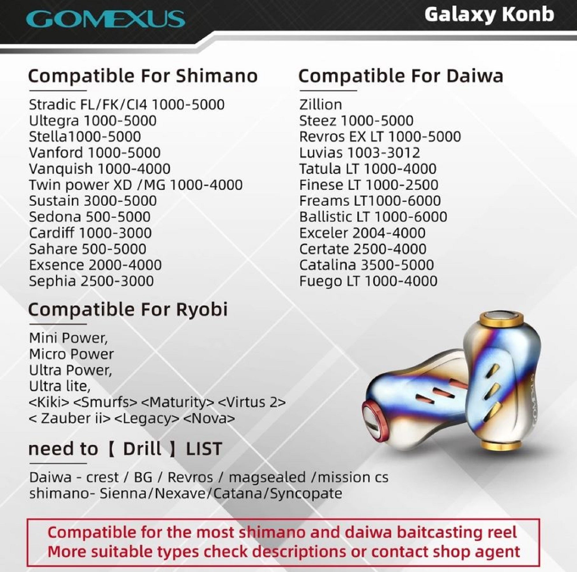 Gomexus T22BKRD Knob Titanium Black Red 22mm Shimano A , Daiwa S (7856)