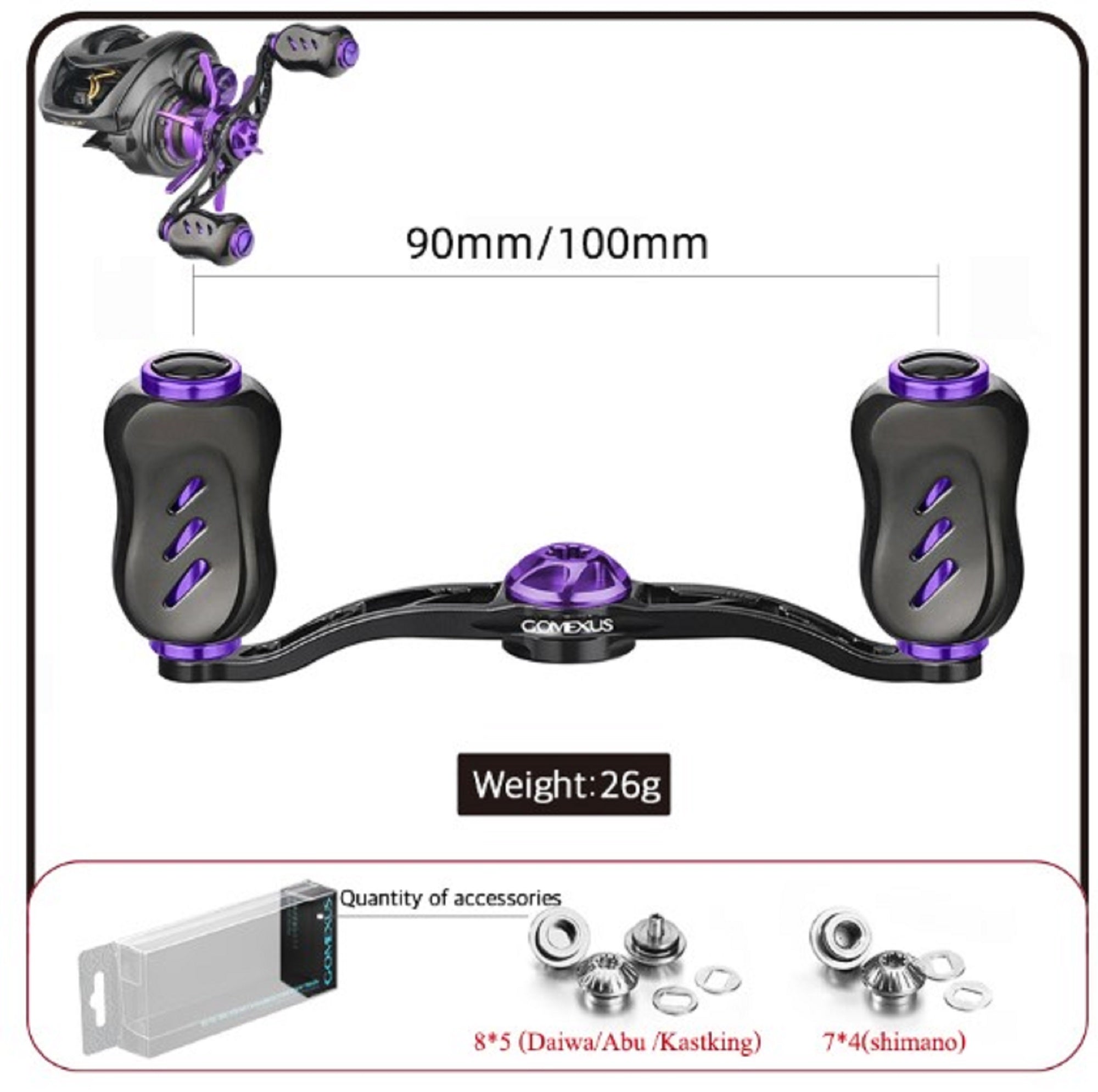 Gomexus BD90T22BKPL Handle Alu Black Purple 90mm 8x5mm Daiwa (9065)