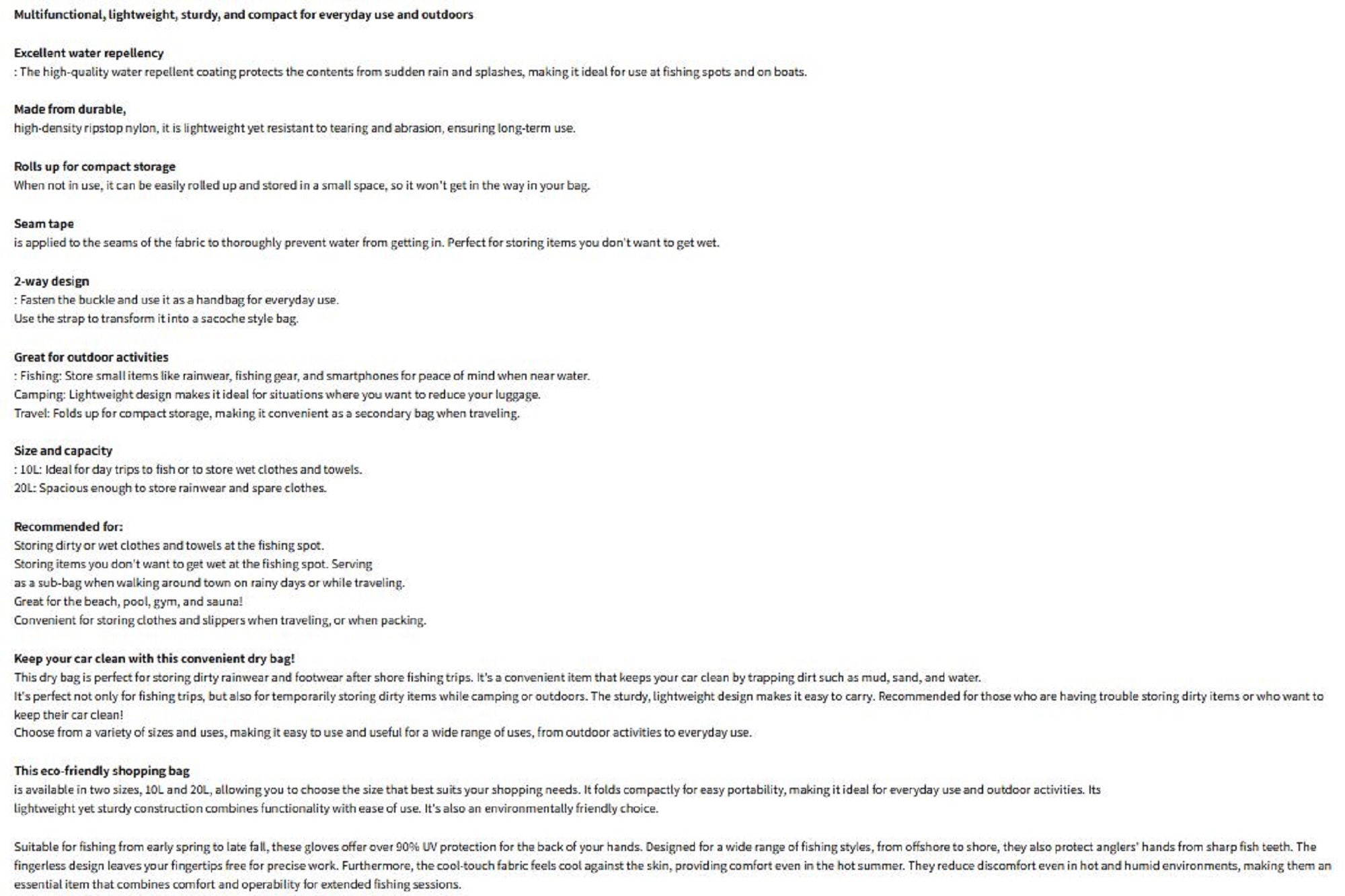 Dress Bag 2 Way Dry Bag 10L Black (6878)