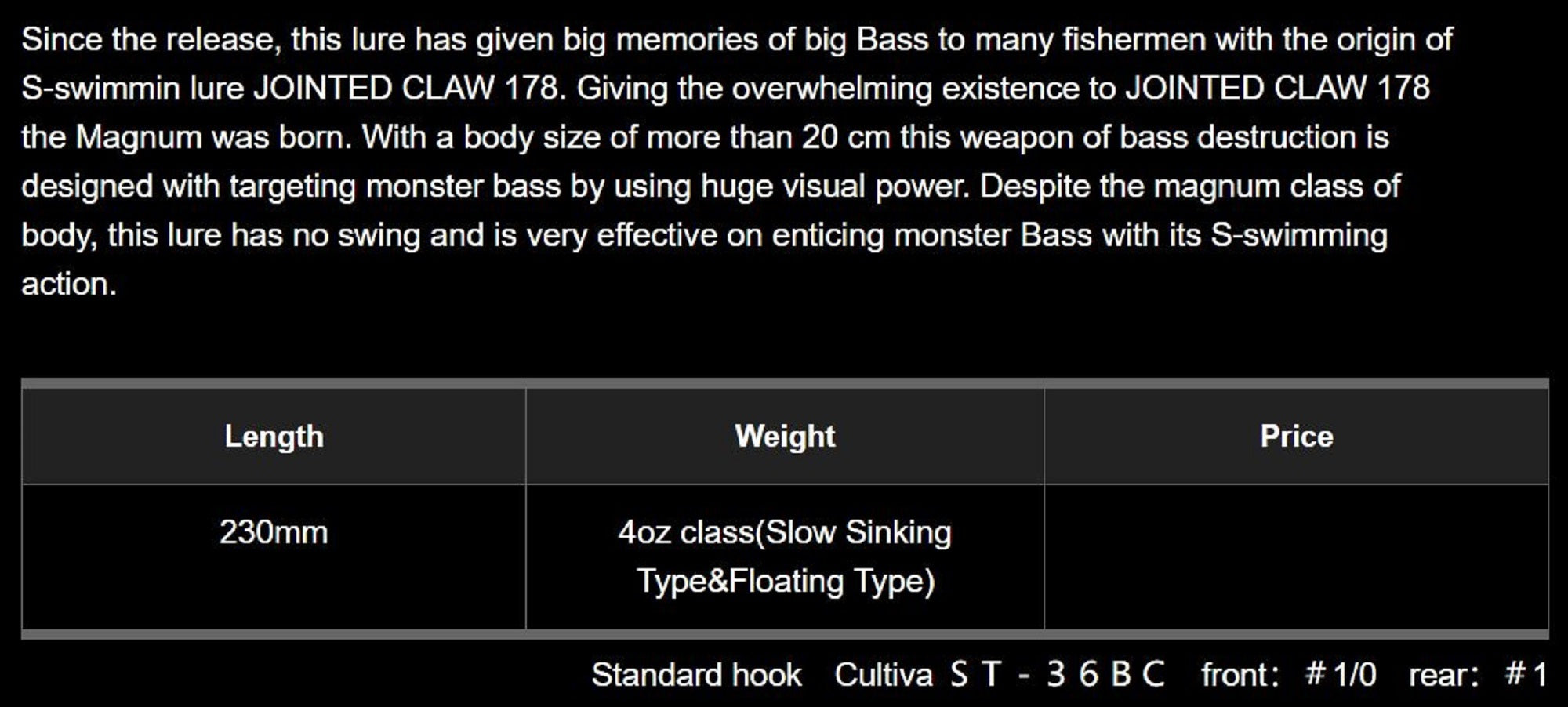 Gan Craft Jointed Claw 230 Magnum Sinking Jointed Lure 10 (8121)